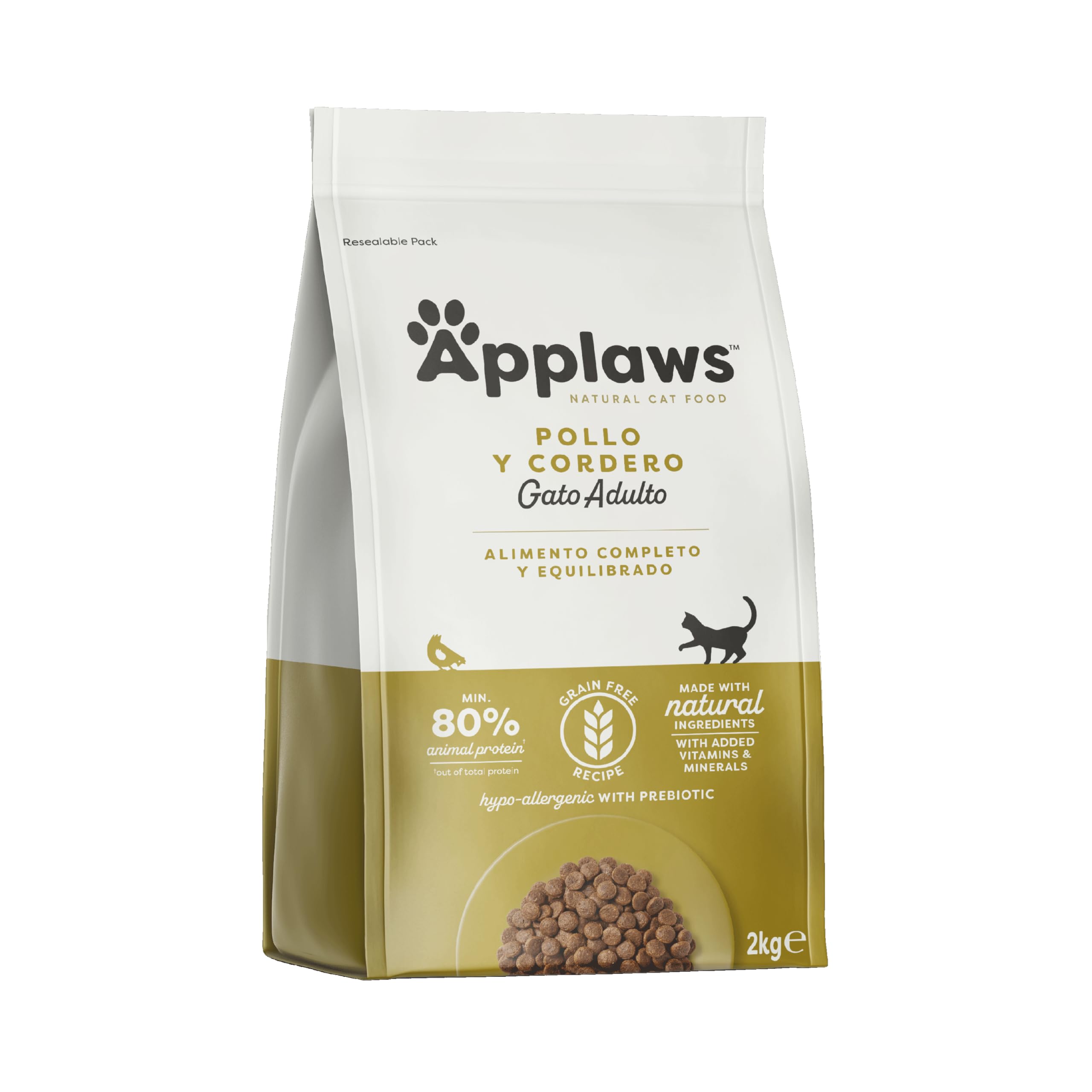 Applaws Complete Natural Grain Free Chicken with Extra Lamb Dry Cat Food for Adult Cats - 2 kg Bag with Zipper - 1 pc