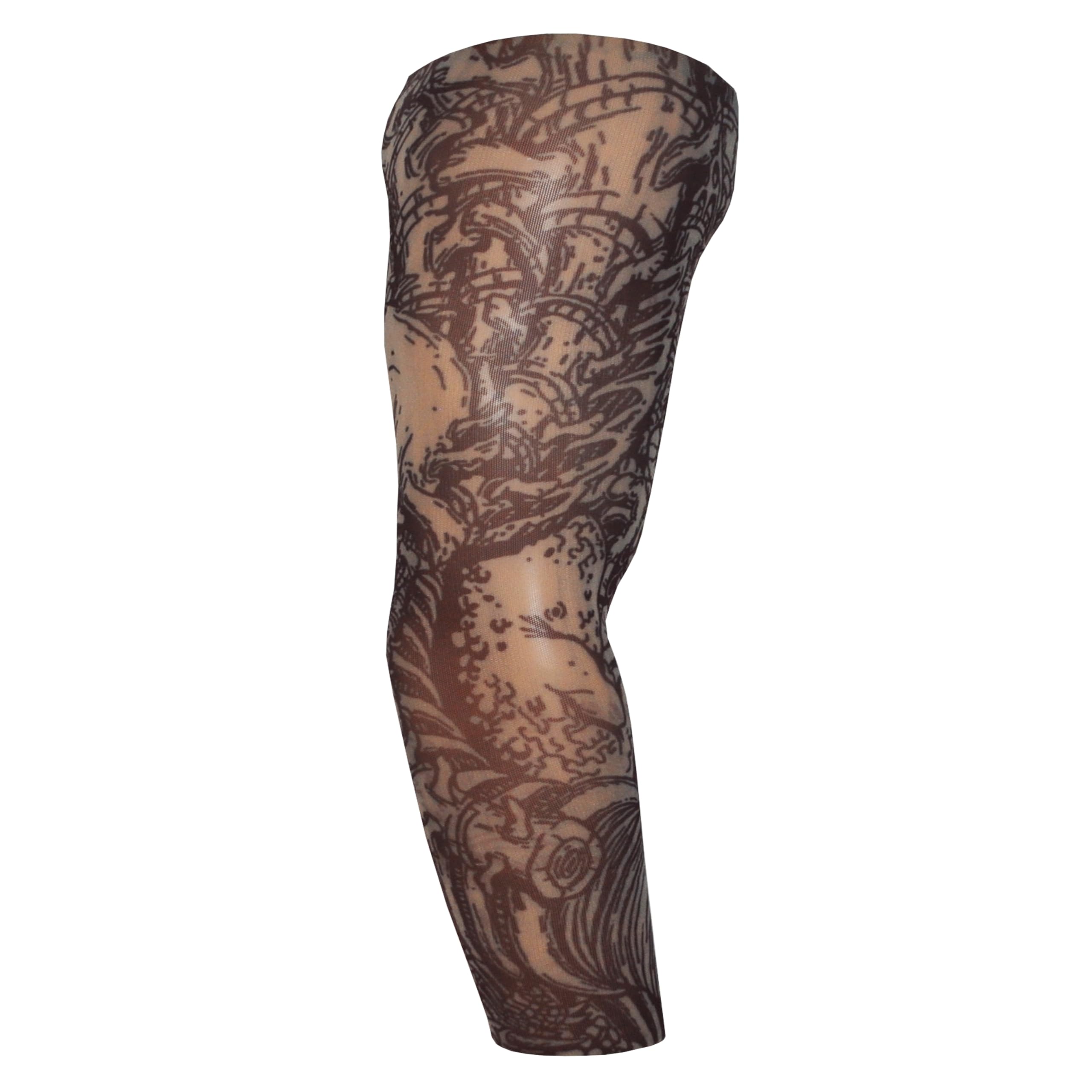 Devils Needle Multicolor Fake Tattoo Sleeve Adults Halloween Wearable Arm Cover Prank Temporary Body Art Fancy Dress Costume Skeleton (T67)