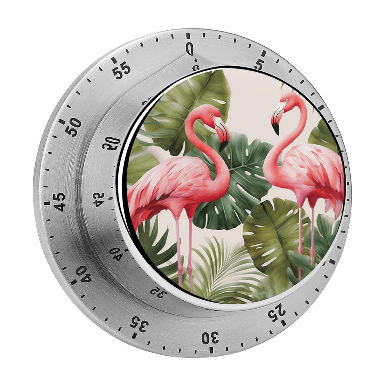 Flamingo Palm Trees Leaf Timers Adsorbable Stainless Steel Kitchen Timer Loud 60 Minute Visual Timer Portable Manual Countdown Timers Alarm Clock Time Management Tool for Home Work