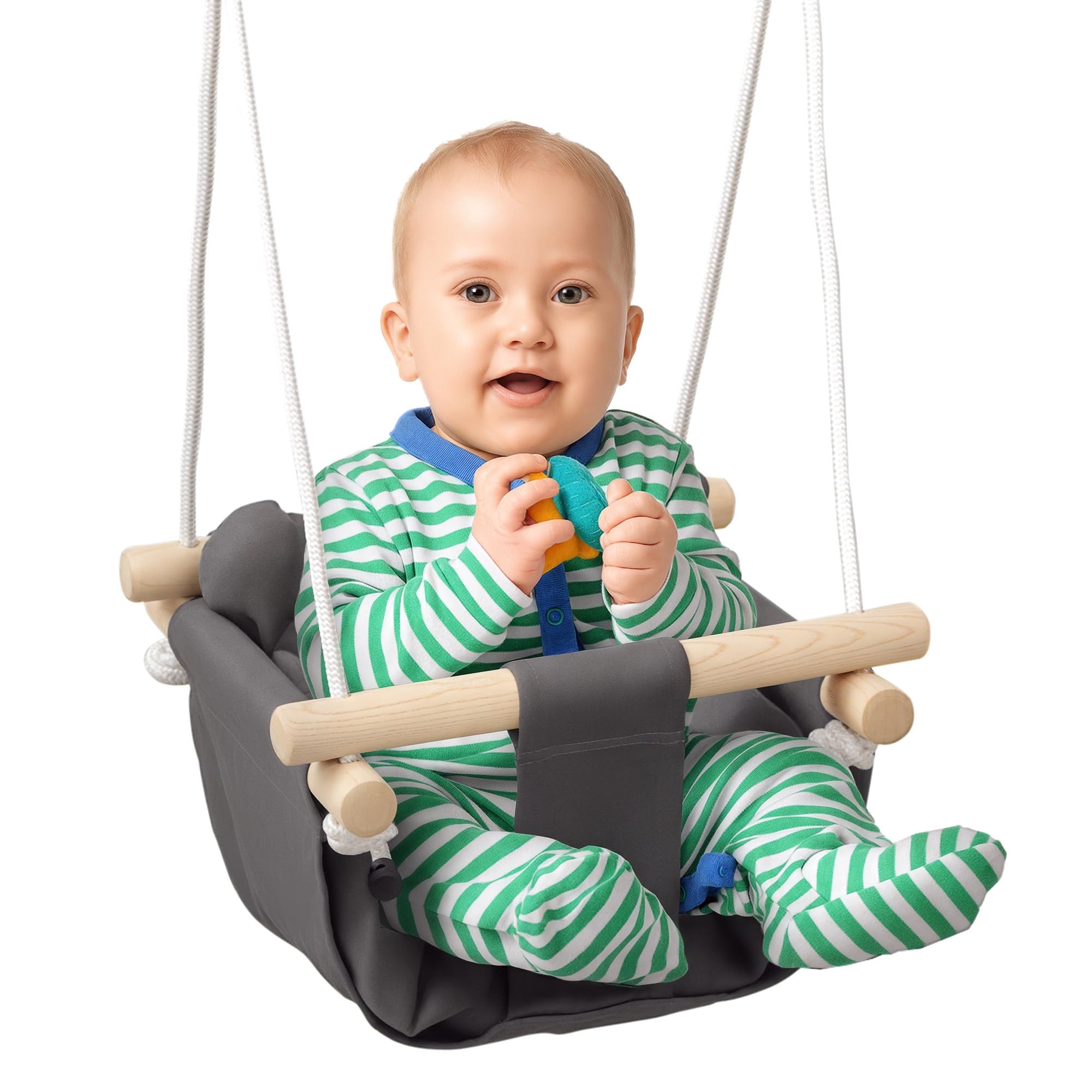 AIYAPLAY Columpio para Bebés Columpio Infantil de 9-36 Meses con Asiento Acolchado y Cuerdas Ajustables Carga 70 kg para Interiores y Exteriores 40x40x110-180 cm Gris Oscuro