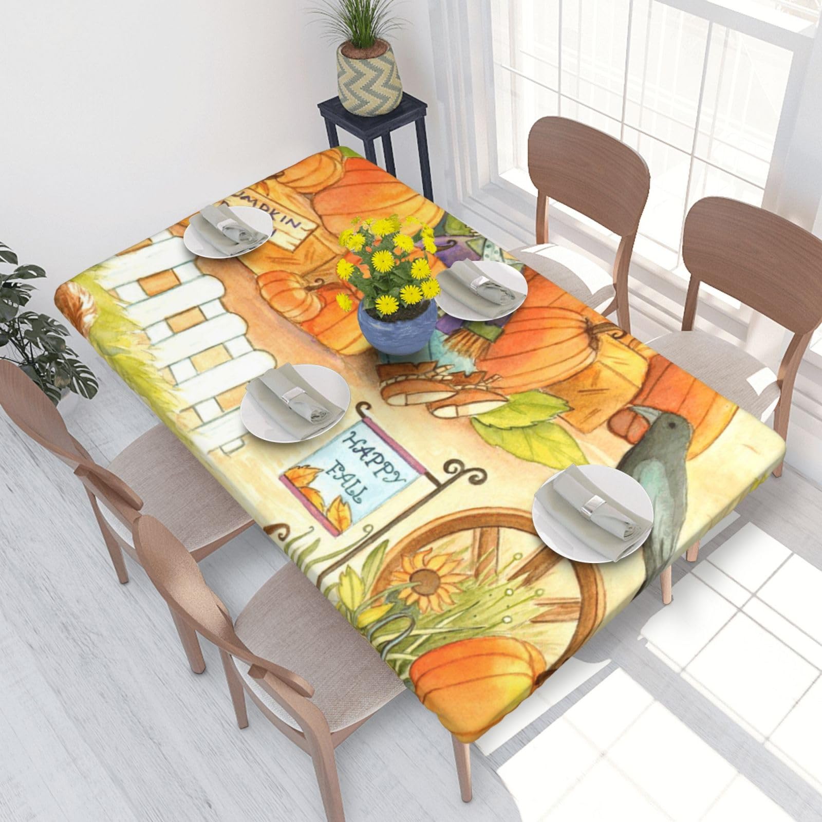 BNVSADC Sunflowers Pumpkins Printed 4FT Tablecloth 122x76 CM Polyester Kitchen Water Resistant Table Cloth Dining Table Decoration Table Covers