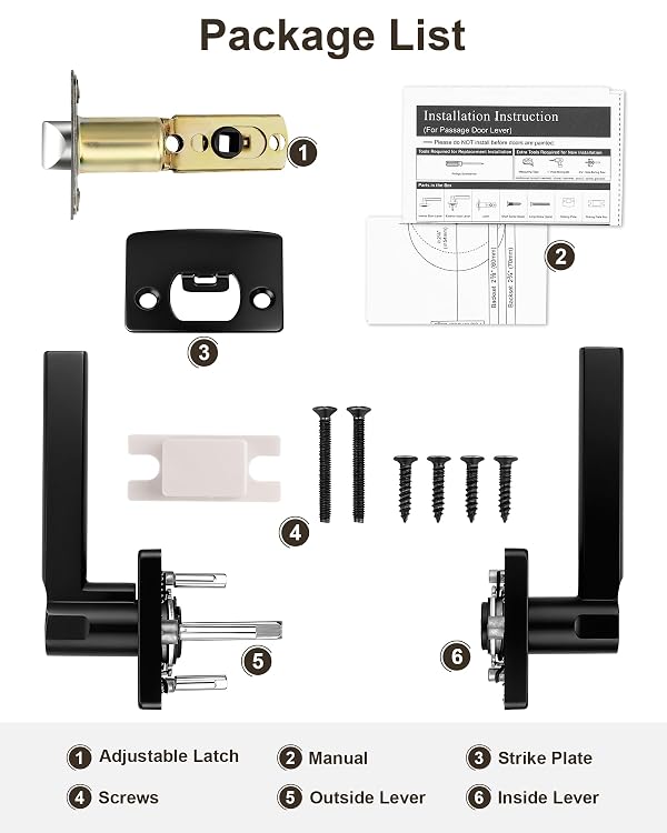 Probrico (3 Pack Passage Lever Black Door Handle Lock Non-Locking Keyless Square Lever for Hall and Closet with Matte Black Finish, for Right & Left Side Door Lock by Probrico - Image 4
