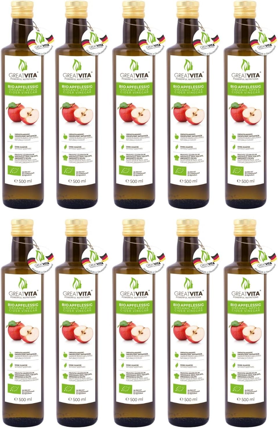 GreatVita Biologische appelciderazijn, troebel en ongefilterd met azijnmoer, 100% biologische kwaliteit uit gecontroleerde biologische teelt, vrij van kunstmatige additieven, rauwkostkwaliteit, 500 GreatVita Biologische appelciderazijn, troebel en ongefilterd met azijnmoer, 100% biologische kwaliteit uit gecontroleerde biologische teelt, vrij van kunstmatige additieven, rauwkostkwaliteit, 500