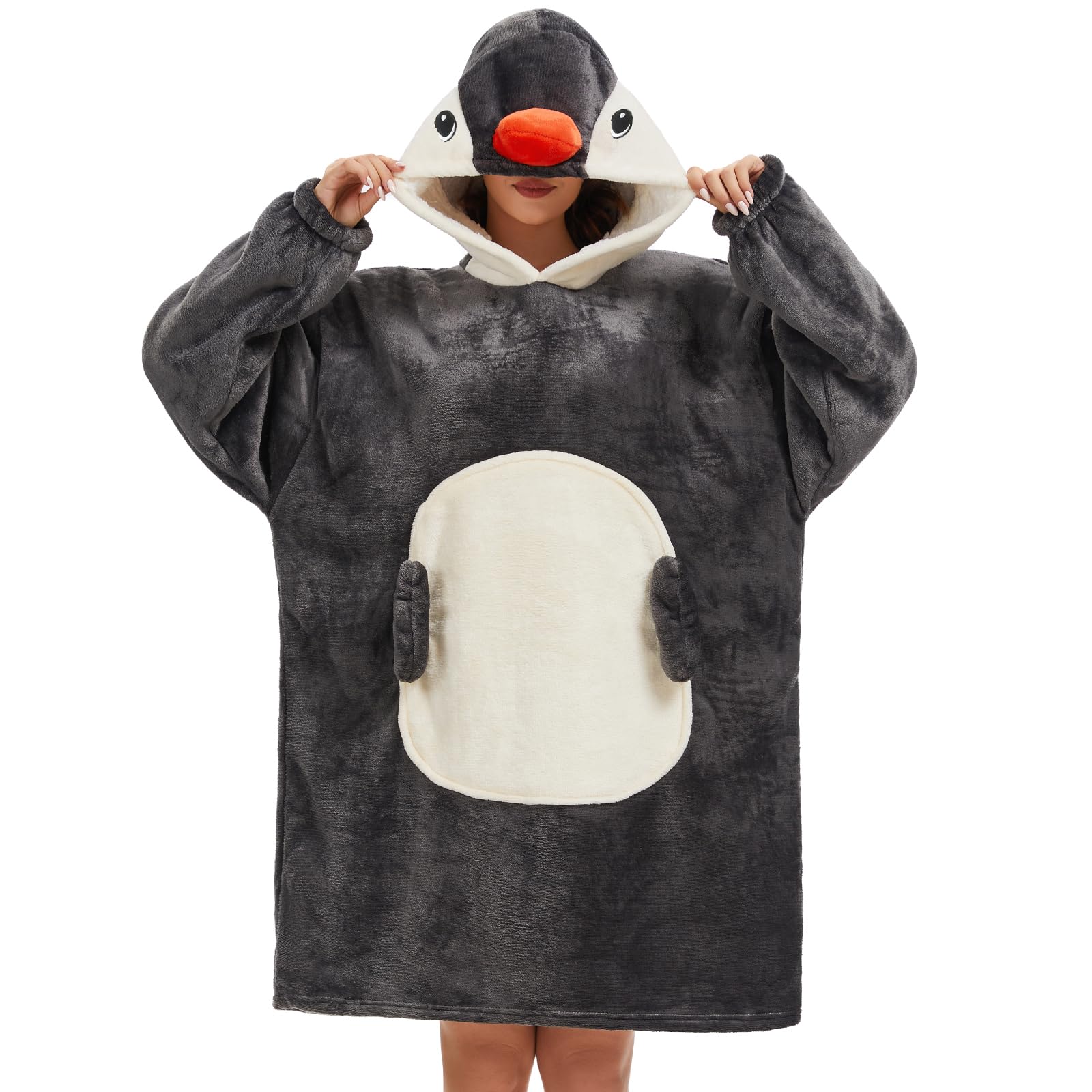 Blanket Hoodie Animal Sherpa Pullover Panda Wearable Blanket Unisex Adult Oversized Sweatshirt Oversized Women Men Teen