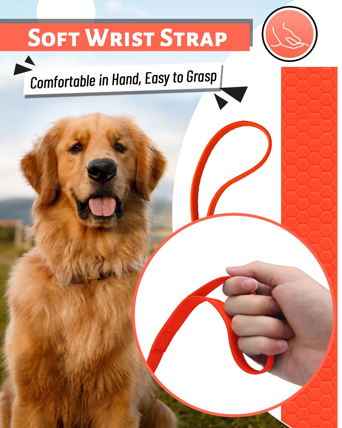 Looxmeer Guinzaglio Addestramento per Cani, Guinzaglio per Cani 3 m/5M/7M/10M/15M/20M/25M/30M, Lunghina Cane Leggero Durevole con Moschettone a D, Custodia Portabile, Arancione Fluo