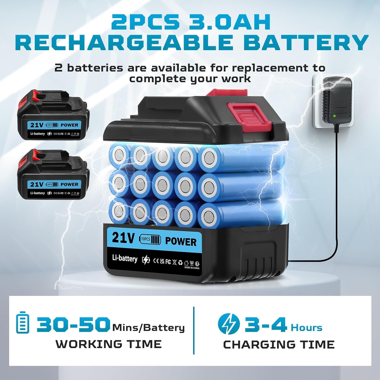 Nettoyeur haute pression sans fil avec 2 batteries de 3000 mAh | Max 120 bar Nettoyeur haute pression portable sans balais | Pistolet haute pression avec buse pulvérisateur à mousse