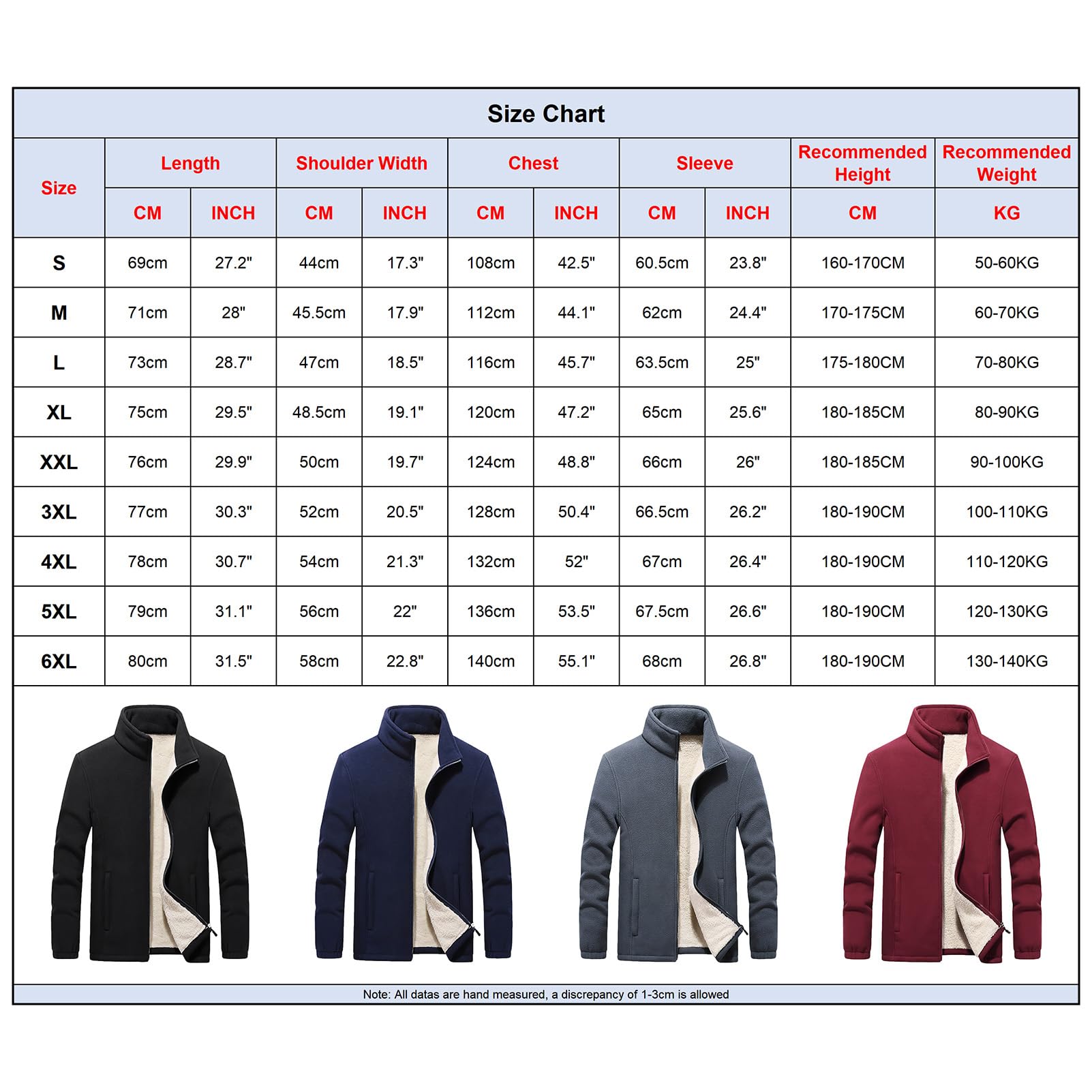 Hombre Tallas Grandes Invierno Cálida Chaquetas de Forro Polar con Cremallera Completa y Cuello Alto y Bolsillos (S-6XL)