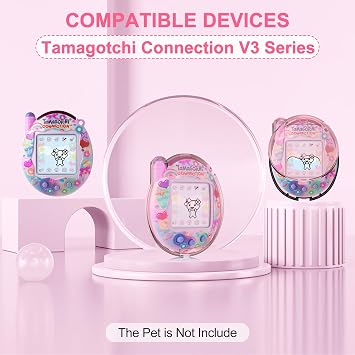 for Tamagotchi Connection Case, Clear Hard PC Drop-Proof Protective Cover, Transparent Portable Carrying Storage Case for Tamagotchi Connection Accessories with Opening Pick, Translucent Pink