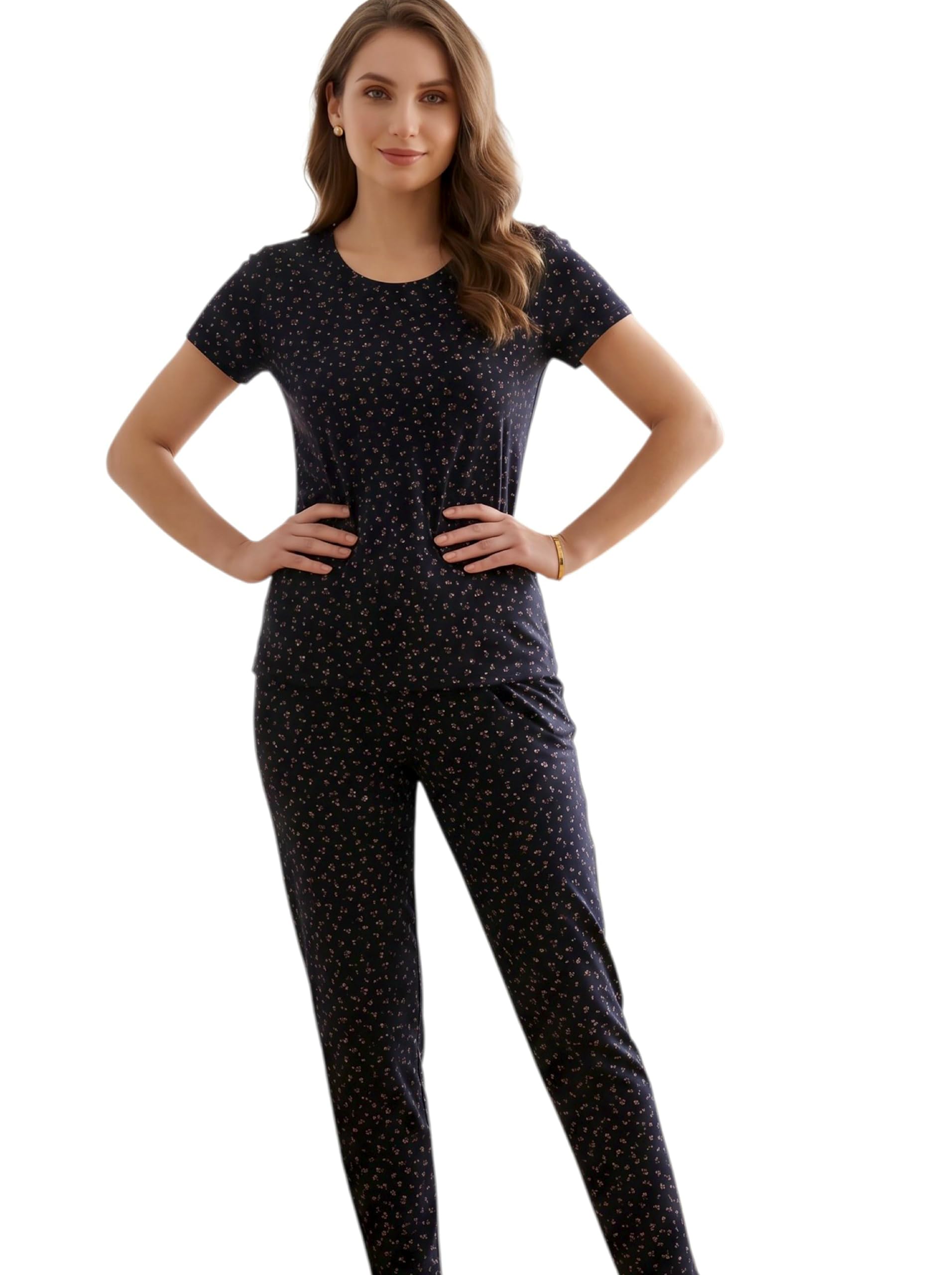 Women Cotton Night Suit Set Printed | Half Sleeve Top & Pajama Set for Women | Soft Breathable Cotton Sleepwear | Comfortable Lounge Wear for Daily Use-image-34