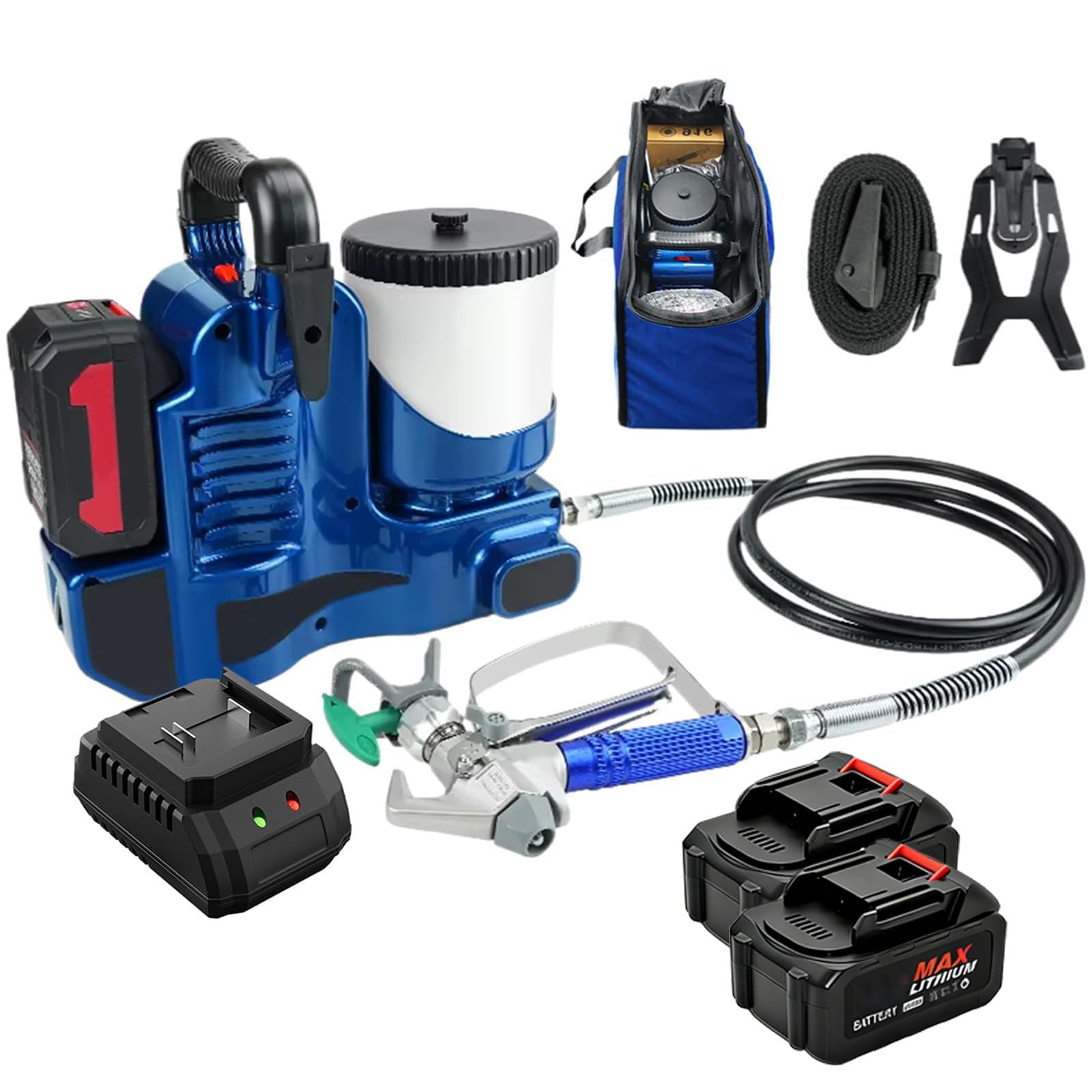 Pulverizador de Pintura sin Aire - Pulverizador de Pintura inalámbrico de Alta presión, 15 MPa, baterías de Litio de 1200 mAh, caudal de 1,1 l/min, 6 velocidades, para Pintar Casas 2battery