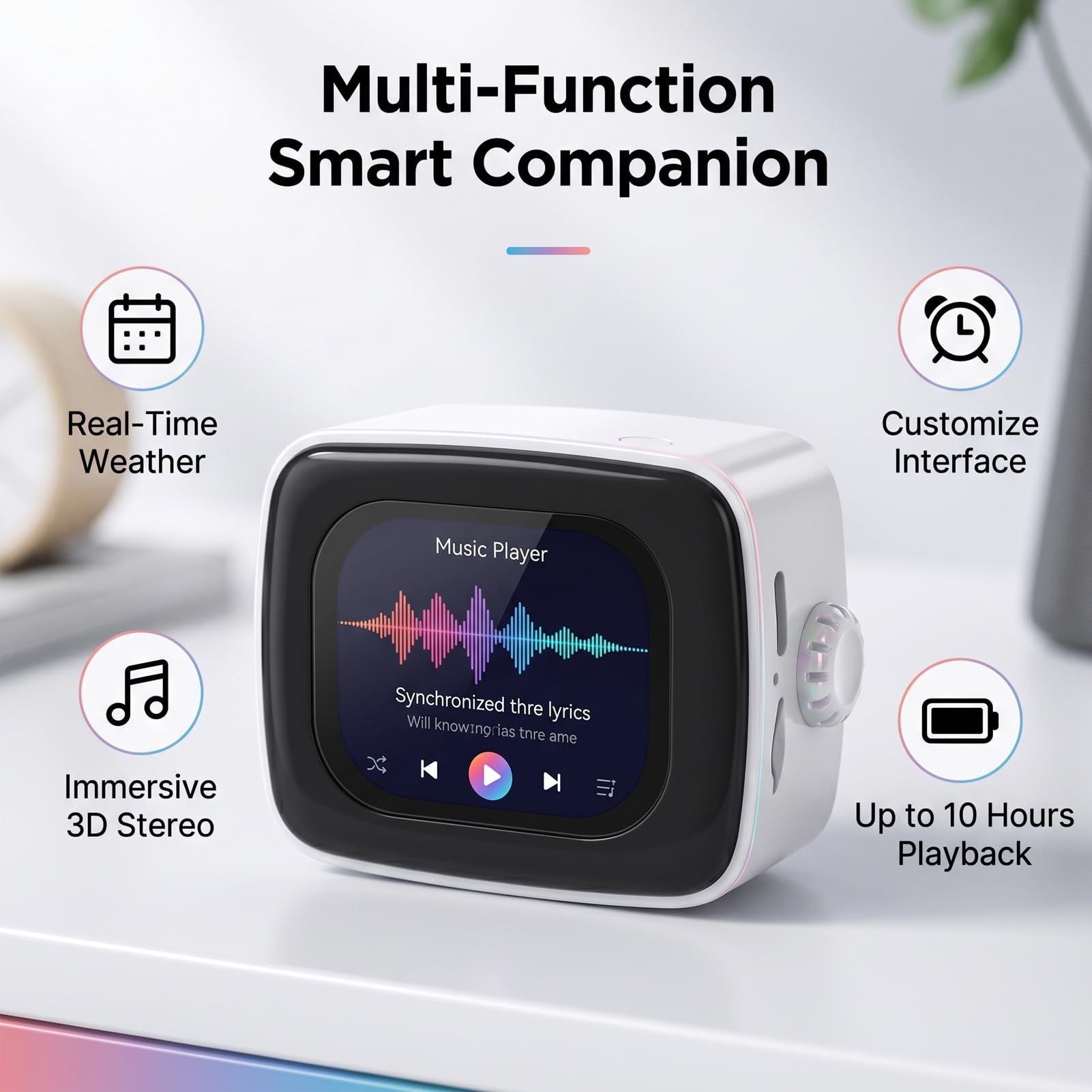 Sveglia con Altoparlante Bluetooth Touchscreen Intelligente con Previsioni del Tempo, Batteria da 10 Ore, Lettore Musicale Multifunzione Portatile con Display