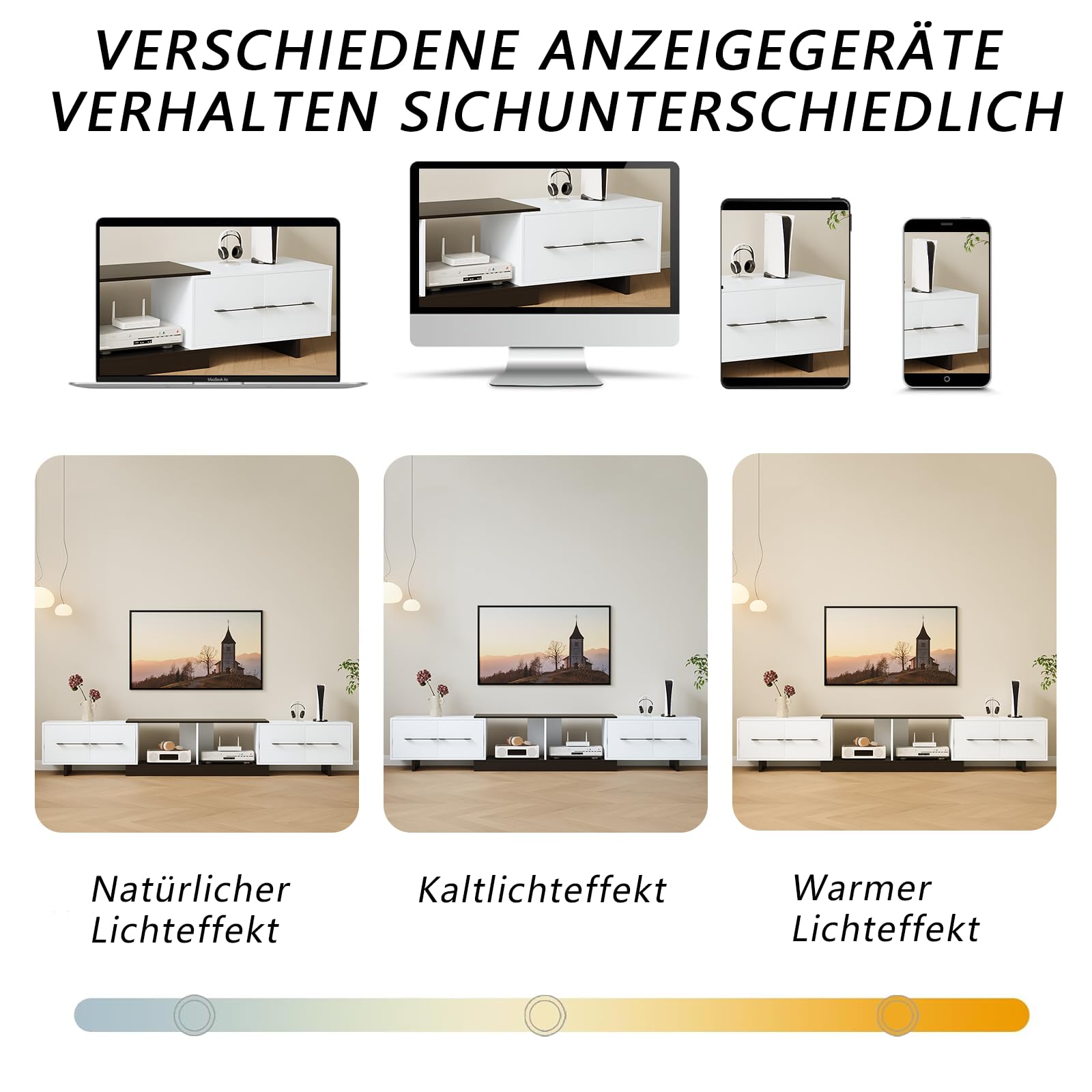 Ausziehbares TV Schrank 190-260cm，Holz TV Lowboard mit 4 Schubladen, für 120 Zoll Fernseher，Moderner TV Möbel für Wohnzimmer