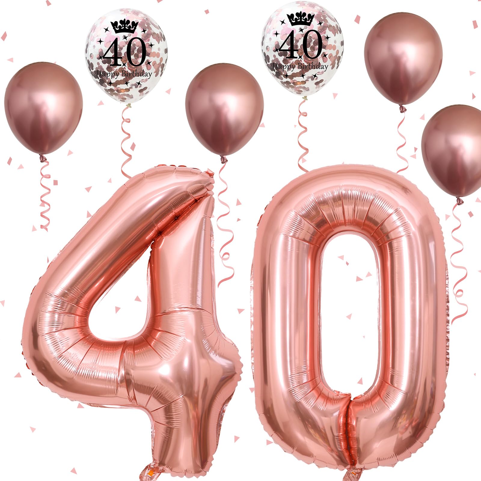 40th Birthday Balloons Rose Gold, 40th Birthday Decoration for Women with Large Foil 40 Number Balloons 12 Inch Rose Gold Birthday Print Confetti Balloon Metallic Balloons for 40th Birthday Decor