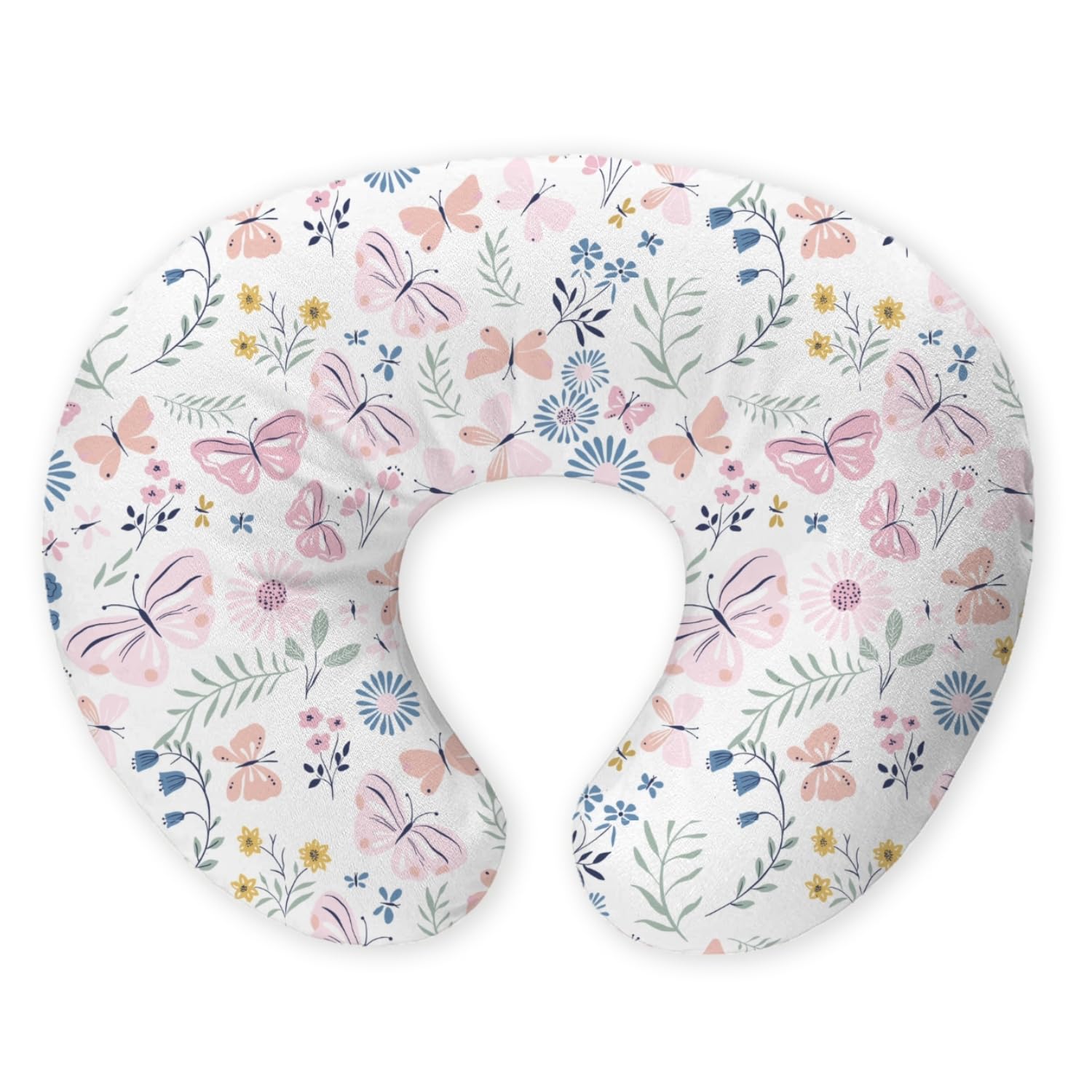 haus & kinder Newborn Nursing Feeding Pillow, Breastfeeding Pillows with Removable Cover, Infant Support for Baby & Mom Cradle 0-24 Months (Butterfly Garden, Cotton Poplin, Multicolor)