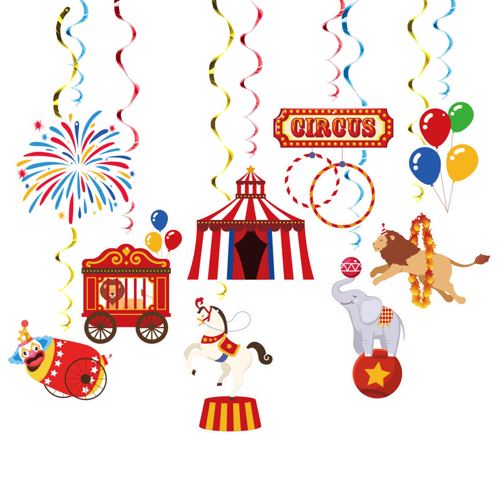 AimtoHome Carnival Hanging Swirl Set Party Decorations, 48 Pcs, Circus Joker Balloon Party Supplies Sign,Red Blue Yellow