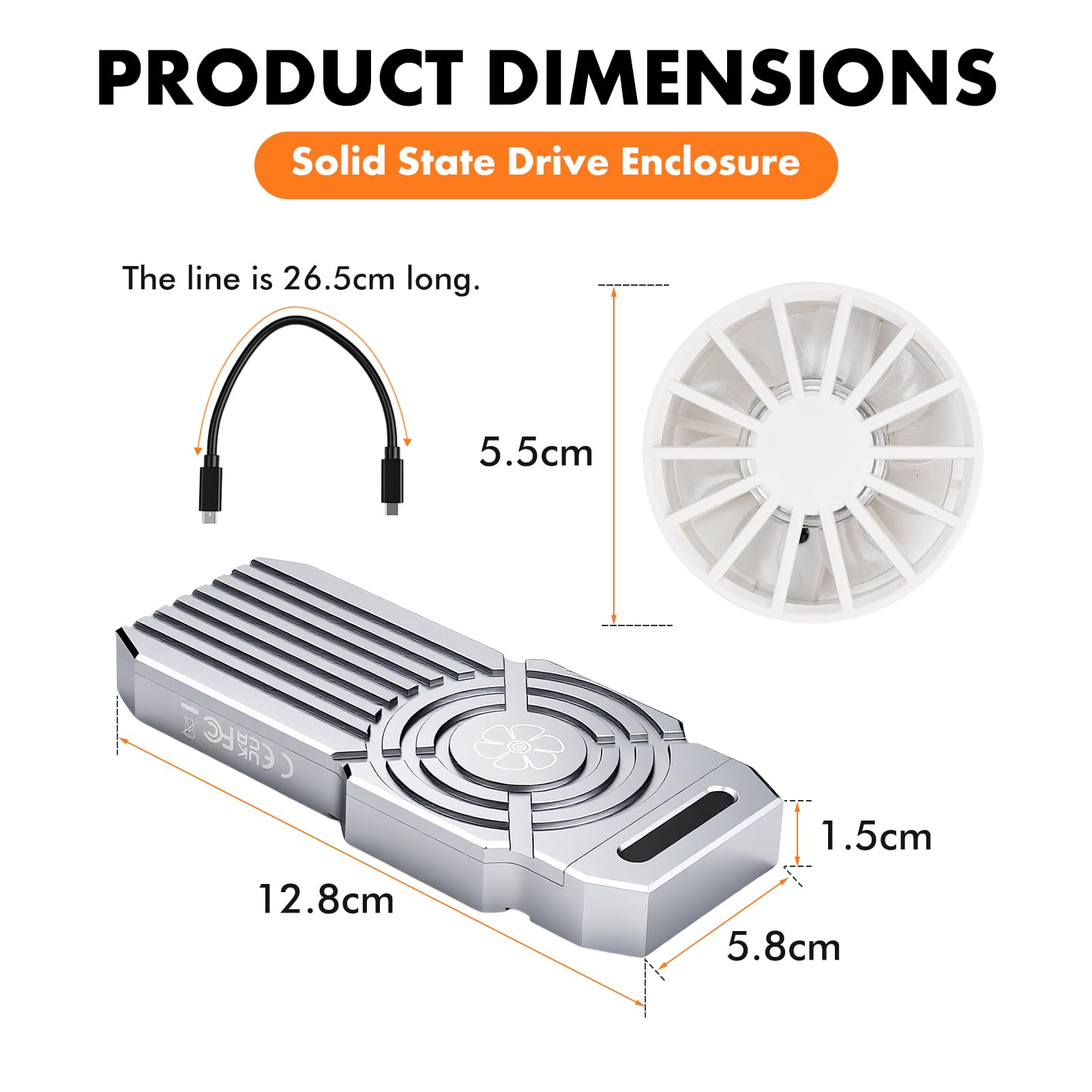NVMe M.2 USB 4.0 SSD adapter obudowy z wentylatorem, aluminiowa obudowa, kompatybilny wstecznie z USB 3.2, maks. 8 TB na dysk, nadaje się do komputerów i smartfonów bez użycia narzędzi (srebrny