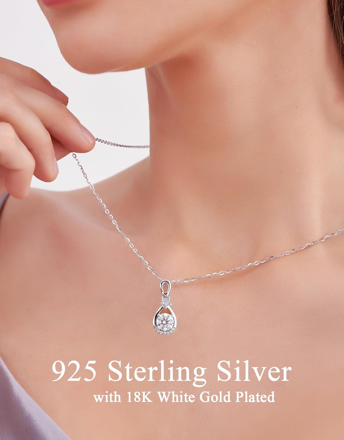 Christian Cross Moissanite Pendant Necklace for Women, D Color VVS1 925 Sterling Silver Plated 18k White Gold 20 Inches Chain - Image 2