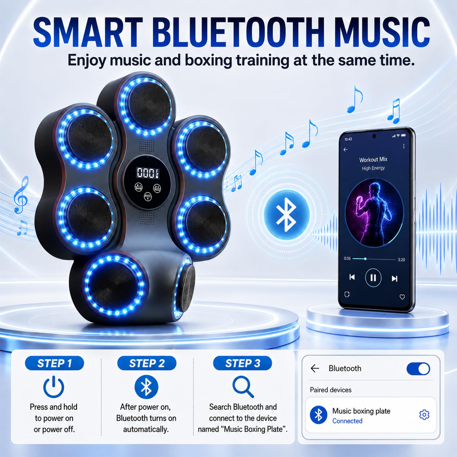 Music Boxing Machine, macchina da boxe con musica e 2 paia di guanti da boxe | 7 obiettivi di percussione, 11 modalità, macchina elettronica musicale per bambini e adulti, allenamento a casa e in palestra