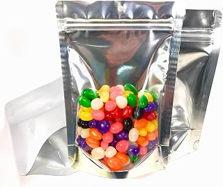 Odor-proof Mylar Food Storage Bag (50 Pack) 28ml Clear Front Heavy Duty Zipper 6.9 X 9.8 X 1.2 Inch Standing Leakproof Foil Bag with Hanging Hole.Heat Sealable with Iron.