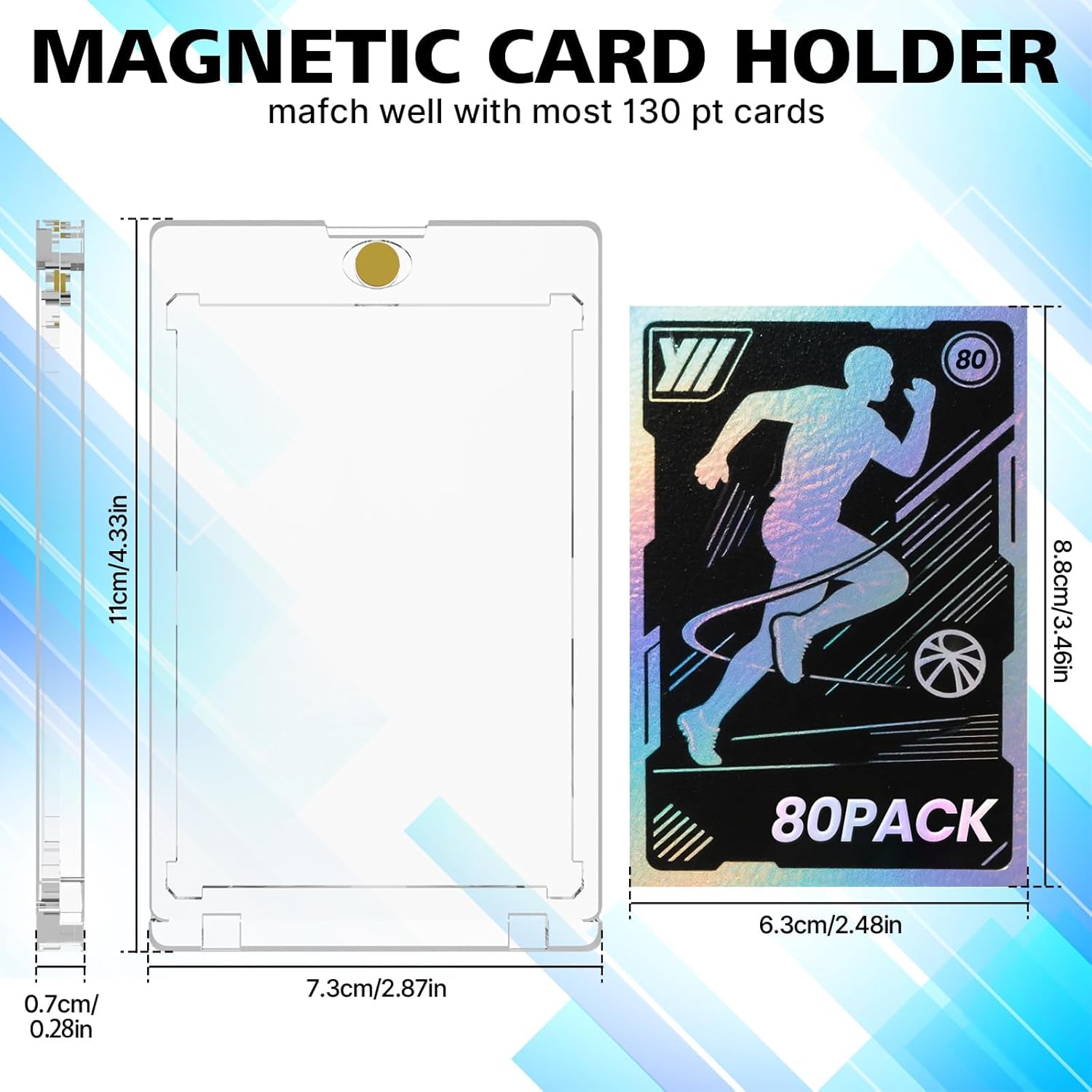 80 Pcs 130 Pt Acrylic Magnetic Card Holders, 2.5" x 3.5" One Touch Card Holder, Quick Access Design, Hard and Durable Magnetic Case, for Cards Collect, Storage and Display(80 pcs)