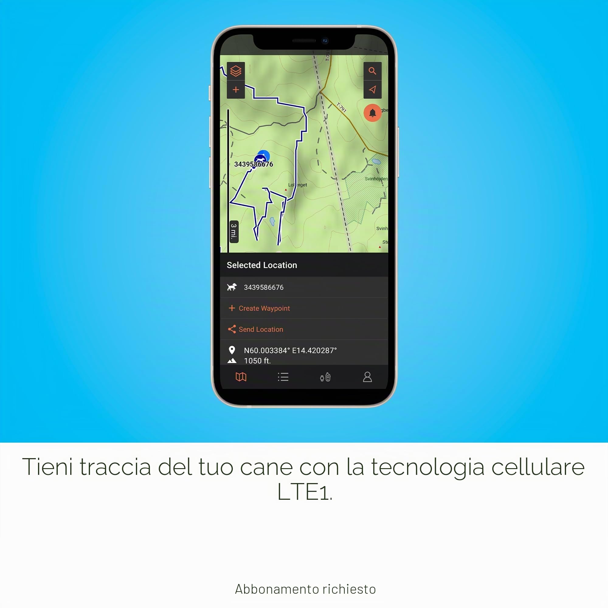 Garmin Alpha® LTE, Cellular Technology Dog Tracker, guarda i movimenti del tuo cane sul tuo smartphone compatibile o integralo con il tuo Garmin Dog Tracking System per tracciare via VHF o LTE