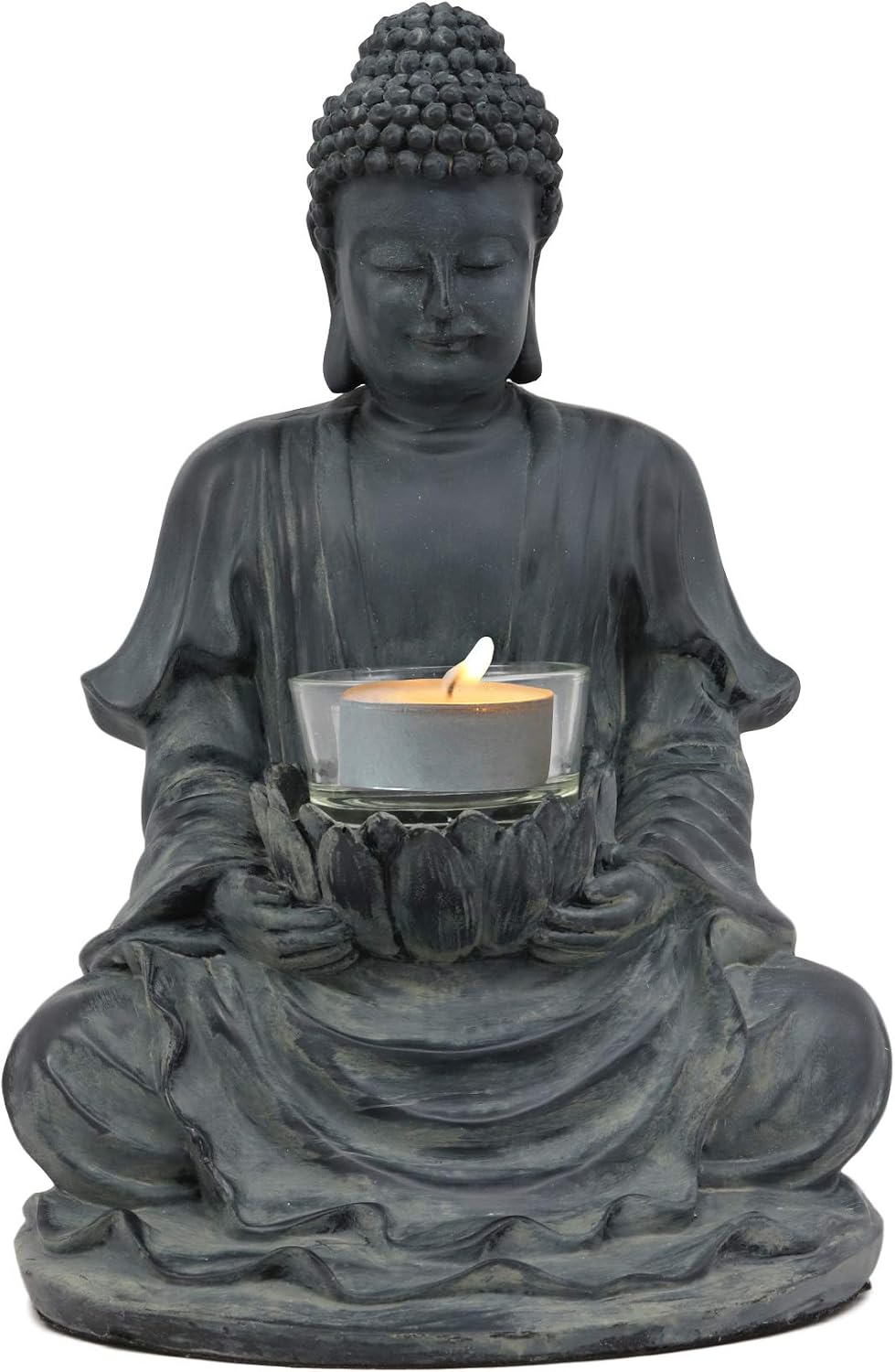 Ebros Eastern Enlightenment Meditating Buddha Shakyamuni On Lotus Throne Tea Light Votive Candle Holder Statue 8.75"Tall Tibetan Buddhism Amitabha Figurine Candleholder Zen Home Aromatherapy Accessory
