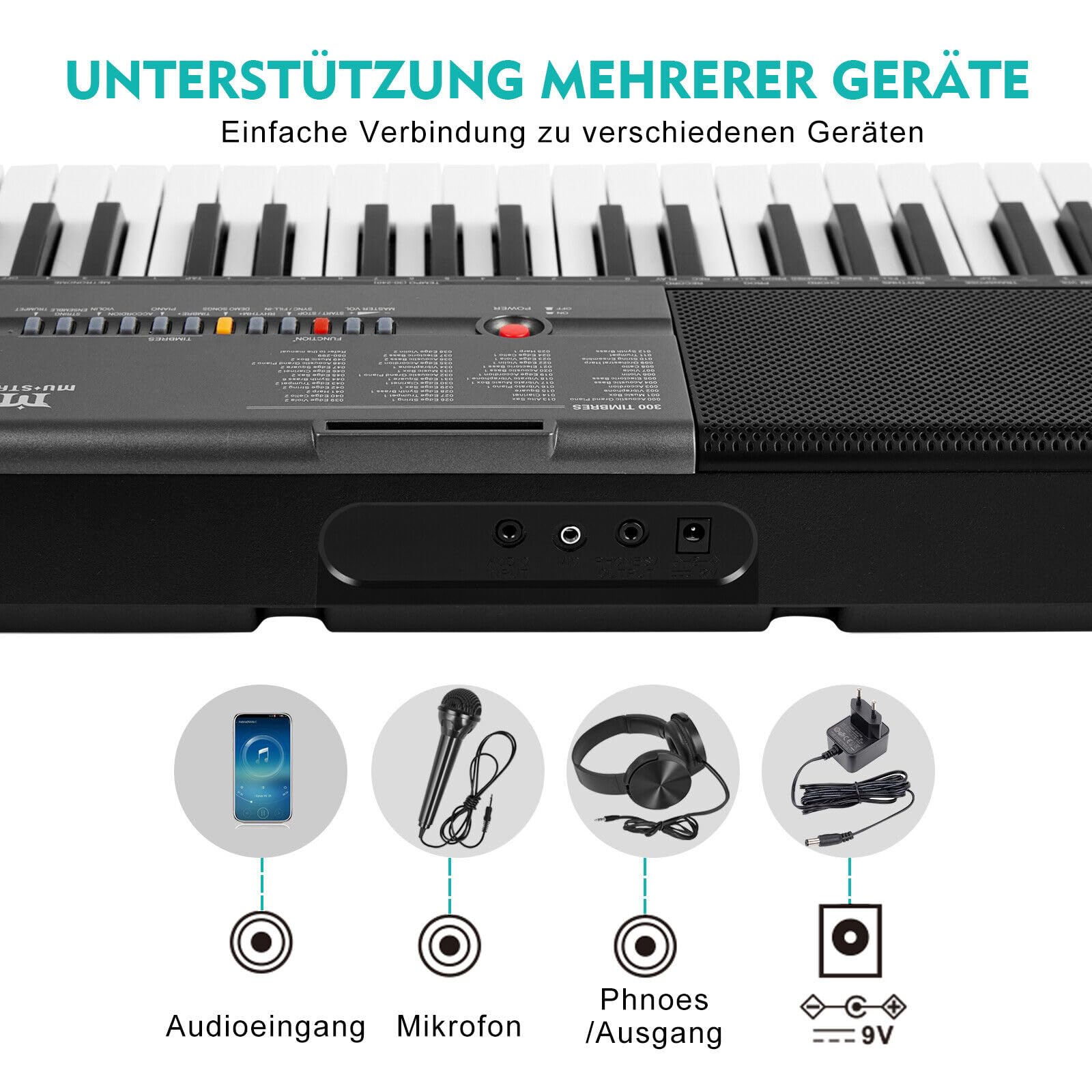 MUSTAR 61 Key Digital Piano Keyboard mit Leuchttasten, Keyboard Piano für Anfänger, mit intelligenter Lernfunktion