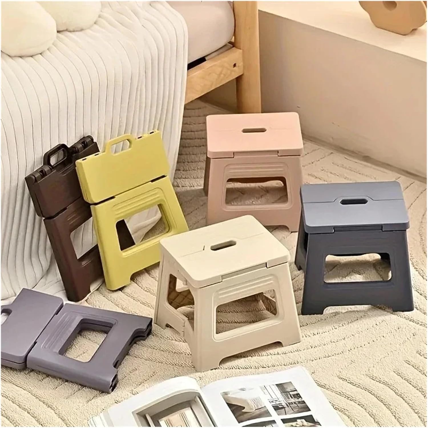 Lightweight Space Thickened Folding Stool,Portable Home Outdoor Camping(S-Pink)