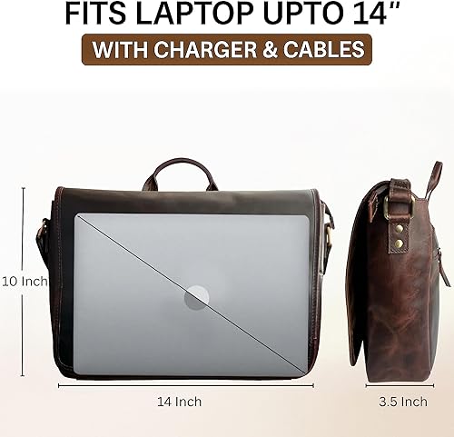 Miniatura 2 de Bolso de mensajero de cuero para hombre, 14 pulgadas, bolso de cuero para laptop, bolso cruzado vintage para oficina, bolso de hombro de viaje