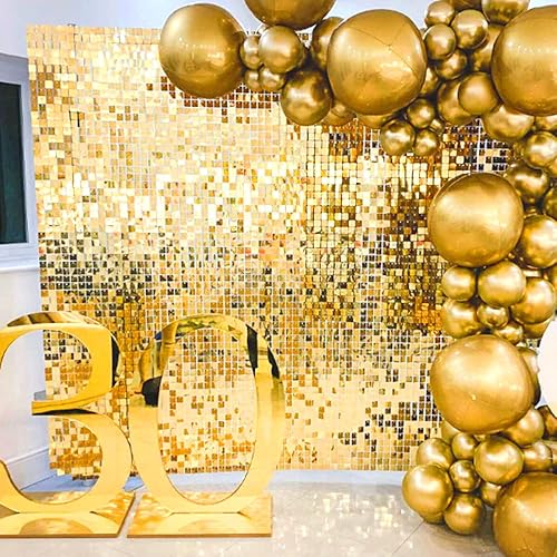 Miniatura 6 de Paneles de fondo de pared brillantes dorados brillantes, paquete de 30 paneles de fondo dorado dorado para fiestas, bodas, cumpleaños, compromisos,