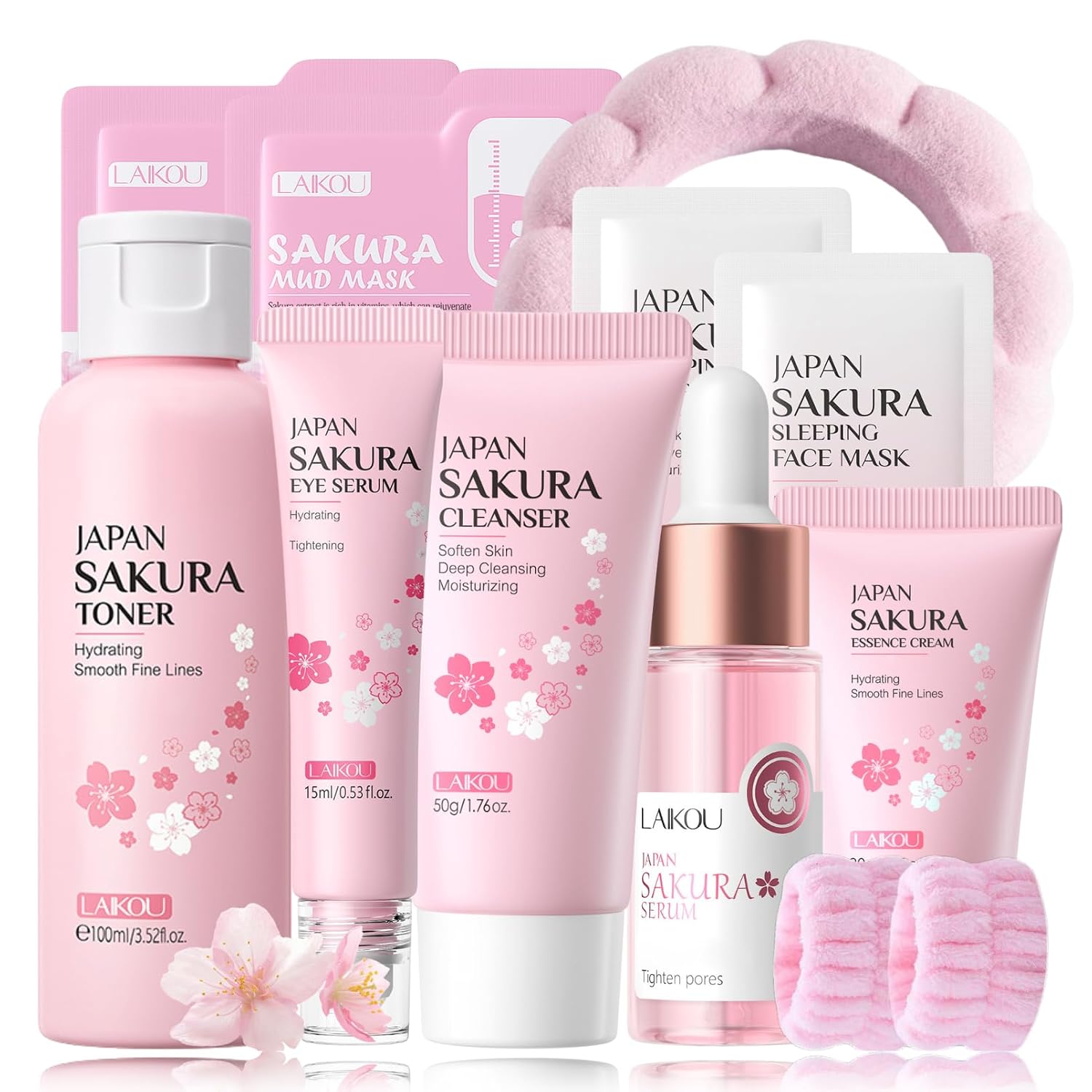 Sakura Skincare Set Teen Girls Gifts – Teenage Skin Care Set 11PCS – Japanese Skin Care Set for Teen Girls – Hydrating Skin Care Routine Kit for Women – Skincare Gift Set with Toner,Cream,Eye Serum