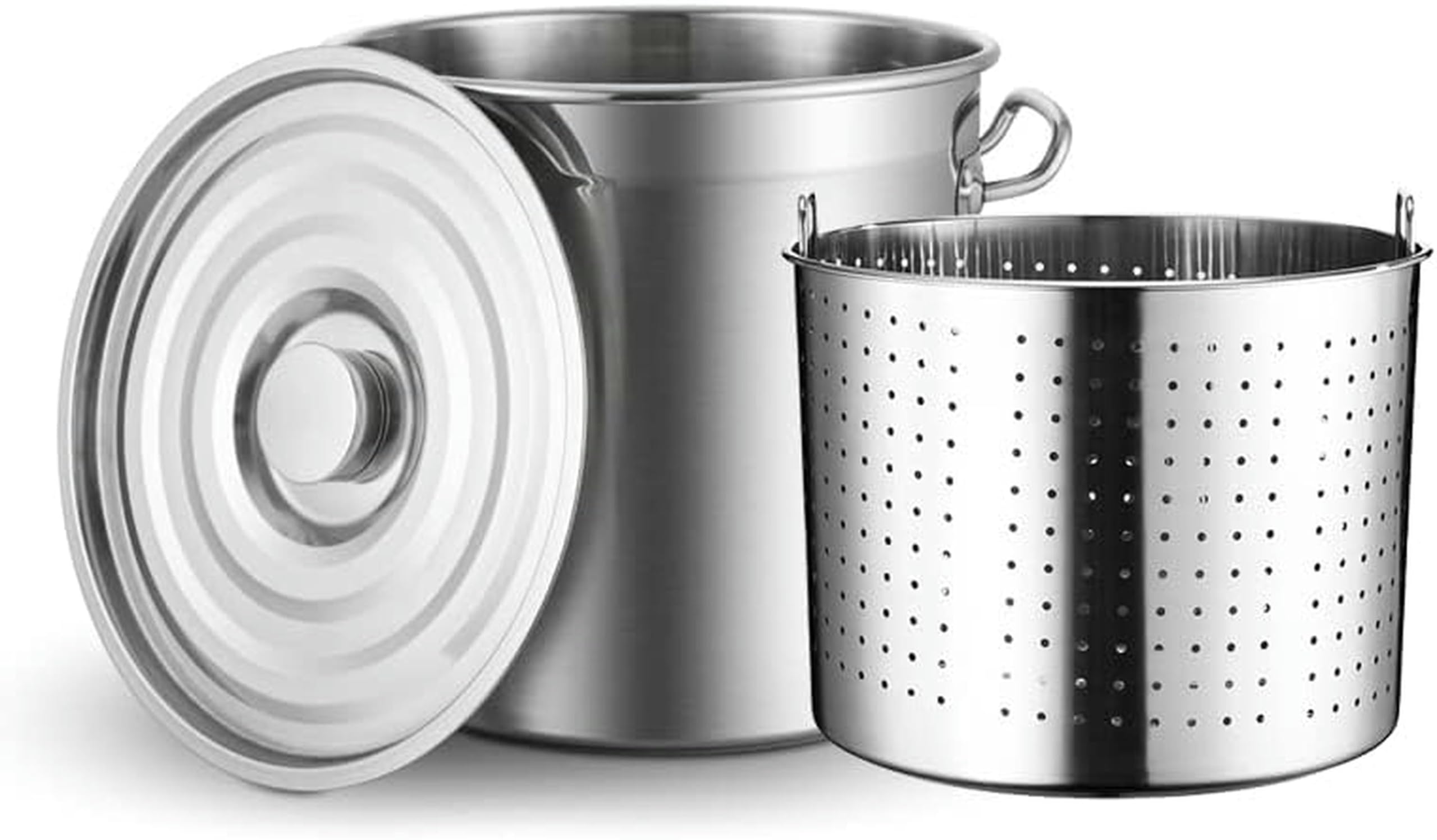 IUokLU Large Stainless Steel Stockpot for Seafood Crab Boil,Stainless Steel Boil Kit with Perforated Basket Turkey Fryer Pasta Pot Deep Crawfish Clam Steamer,45x45cm,40x40cm (45x45cm)