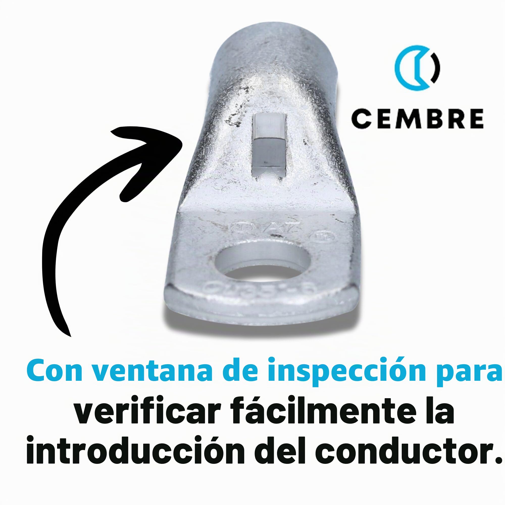 Cembre A7-M8-10 Terminales de Cable de Cobre Estañado 35 mm² M8 | Conectores de crimpado sin aislamiento para instalaciones eléctricas en coches y hogar con orificio de inspección visual