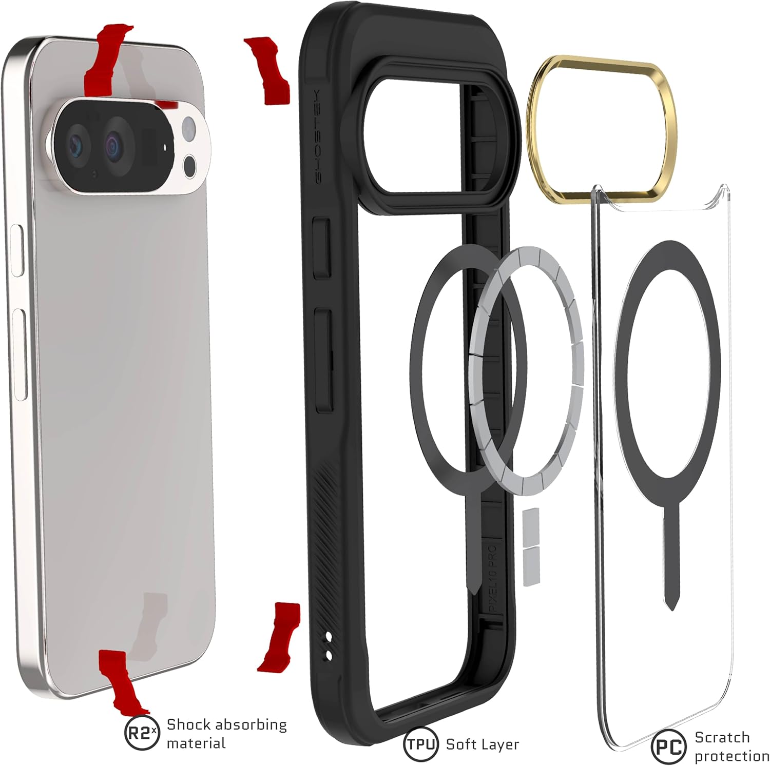 Ghostek Covert MagSafe Pixel 10 / Pixel 10 Pro Case Clear Magnetic - Compatible with Mag Safe, Shockproof Protective Phone Cover Designed for 2025 Google Pixel10 and Pixel10 Pro (6.3") (Black)