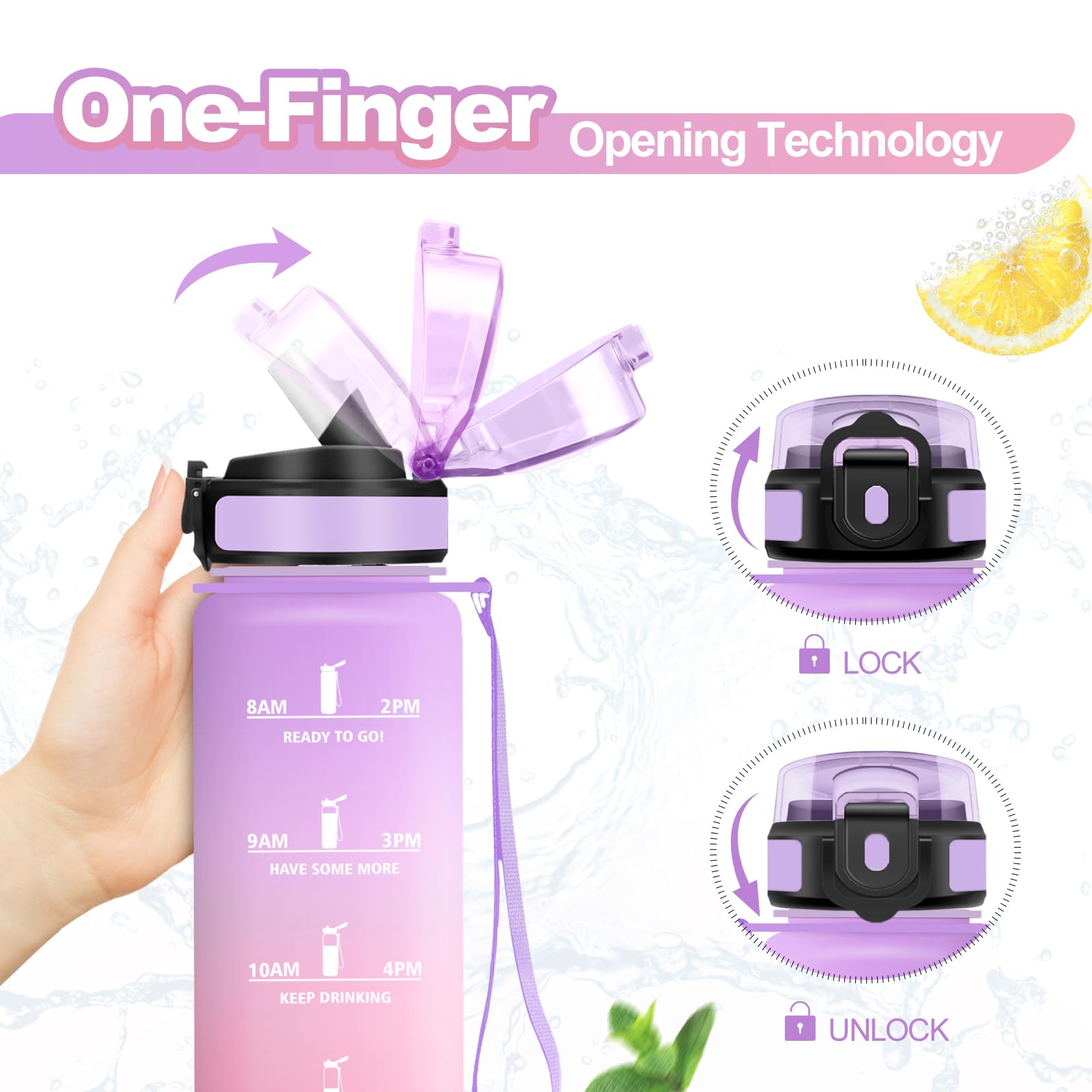 Borraccia 1L, Bottiglia con Indicatore del Tempo Motivazionale, Bottiglia con Cannuccia, Riutilizzabile, senza BPA, A Prova di Perdite, per Fitness, Scuola, Ufficio, Ciclismo, Alpinismo, Yoga