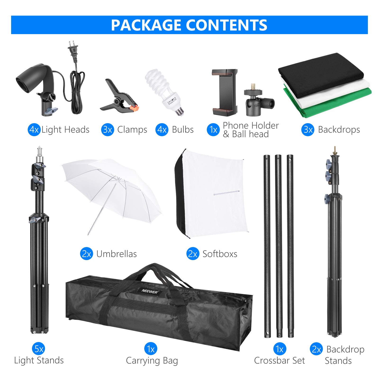 Neewer Photo Video Studio Light Kit Backdrop with Stand and Lighting