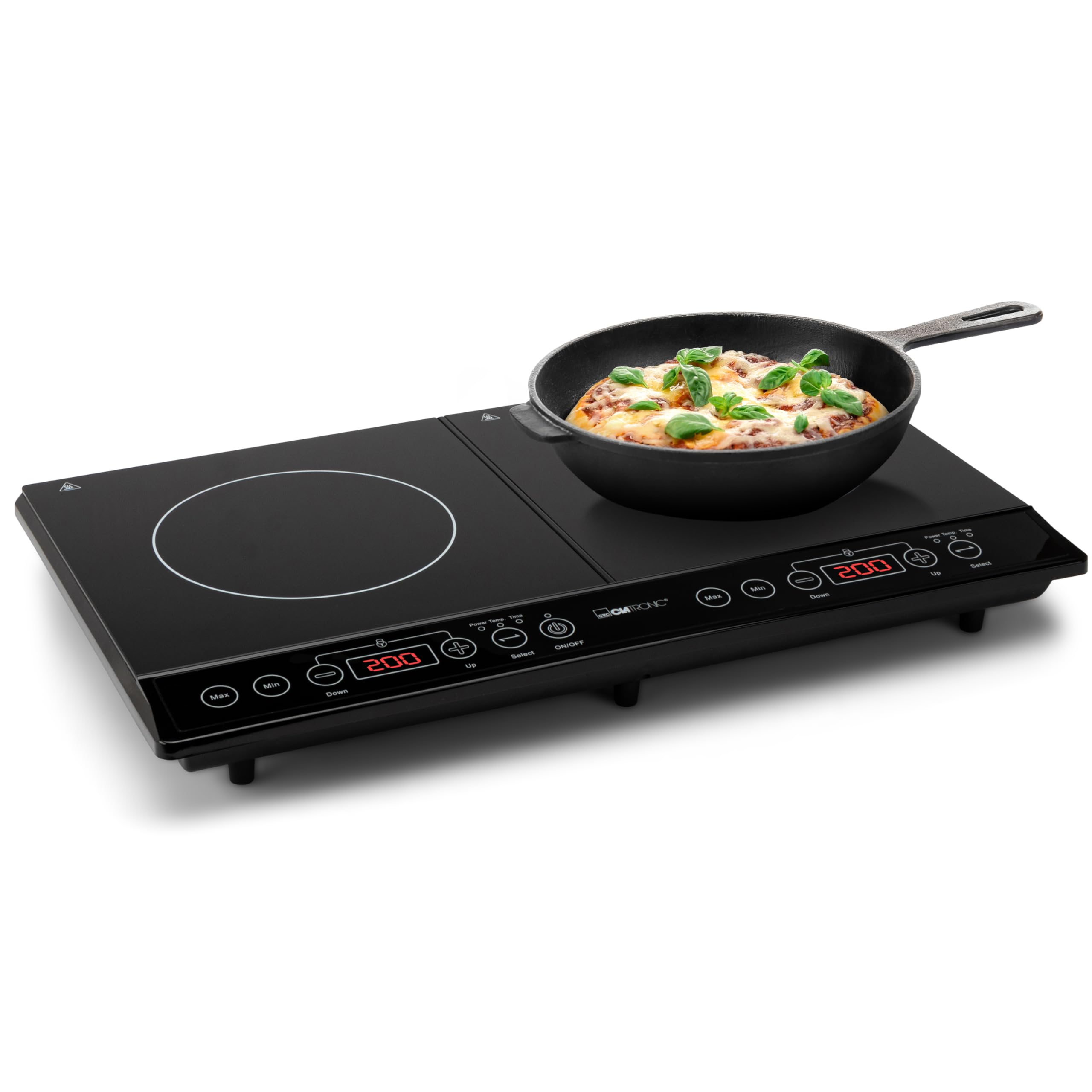 Clatronic DKI 3609 Induktions-Doppelkochplatte mit ECO-Save-Technologie und Sensor Touch-Bedienfeld