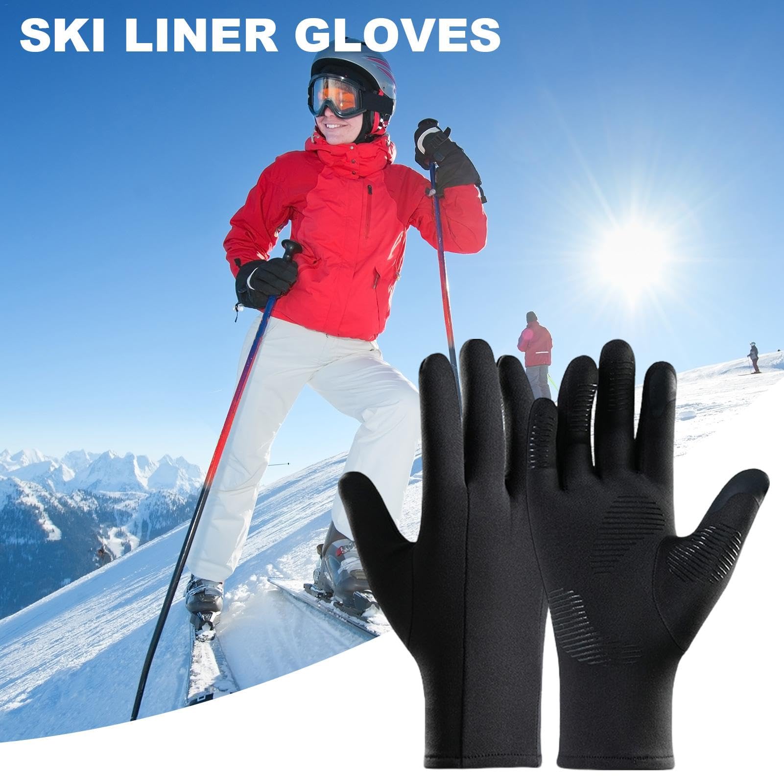 Thermal Ski Gloves - Men Liner Gloves, Anti-Slip Cycling Gloves | Windproof Touchscreen Gloves, Perfect for Driving, Hiking, and Cycling in Cold Conditions, Ensuring Warmth Comfort in Winter Activity