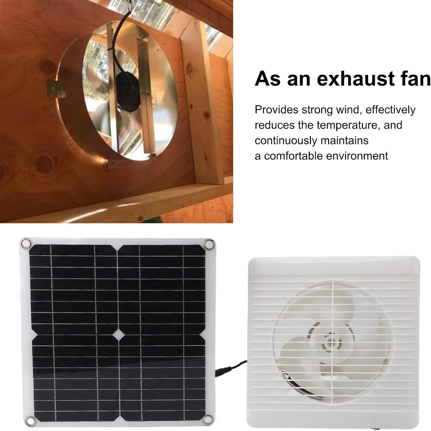 12W Solar Powered Fan Kit with Lithium Battery Exhaust Ventilation for Greenhouse Chicken Coop Shed Outdoor Camping