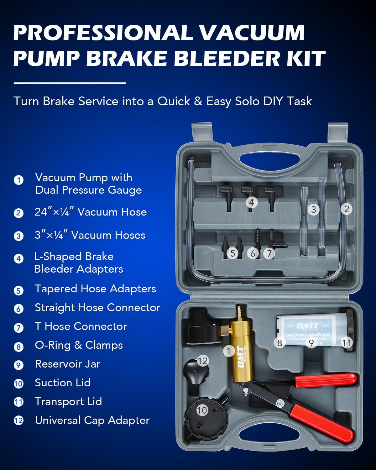Orion Motor Tech Brake Bleeder Kit with Hand Vacuum Pump and Adapters, Brake Bleeding Kit for Brake Fluid Power Steering Fluid More, Vacuum Brake Bleeder Pump with Pressure Gauge