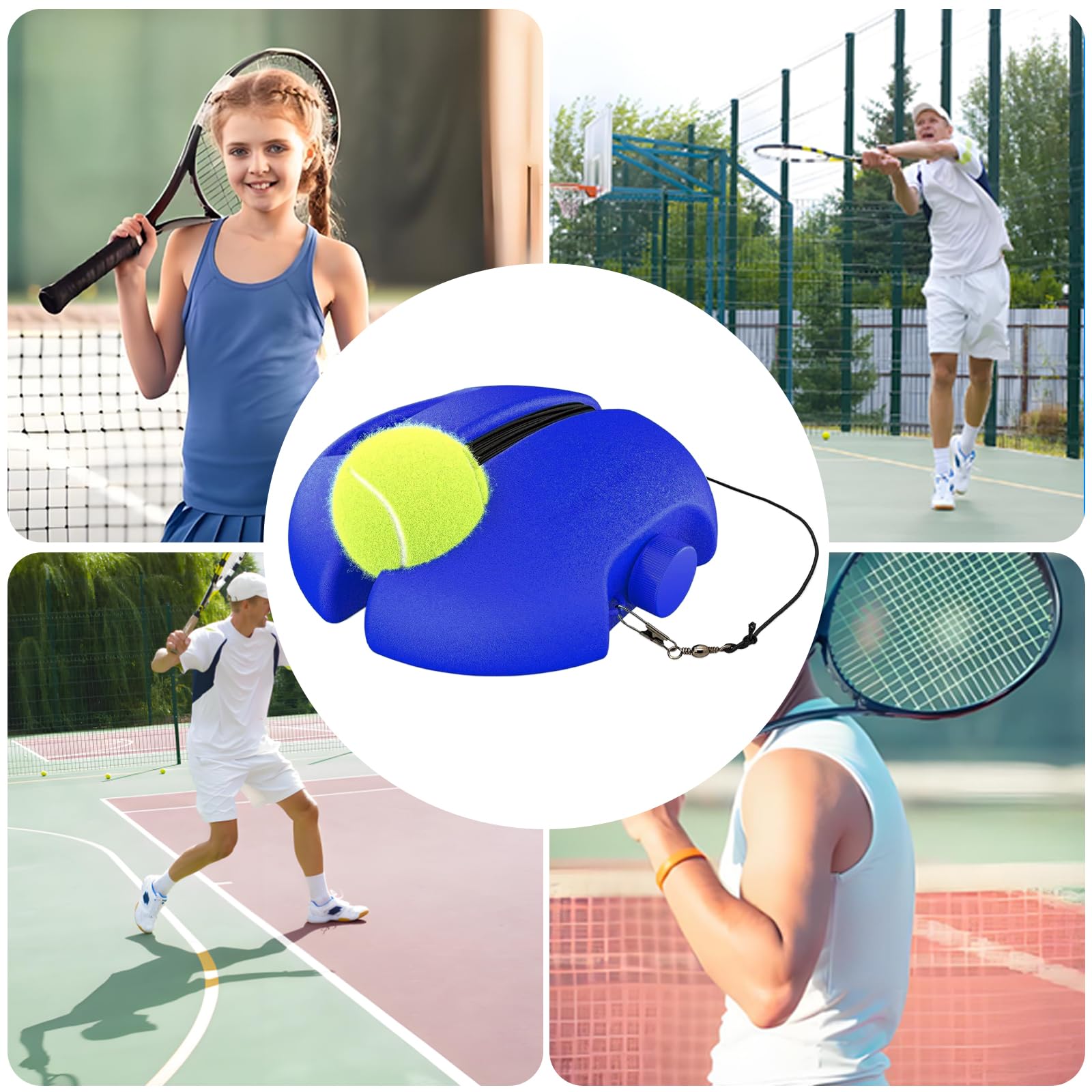 Entrenador De Tenis Kettle 3 Piezas Base Redonda Pelotas Tenis Gancho Rebote Antideslizante Entrenamiento Individual Adultos Niños