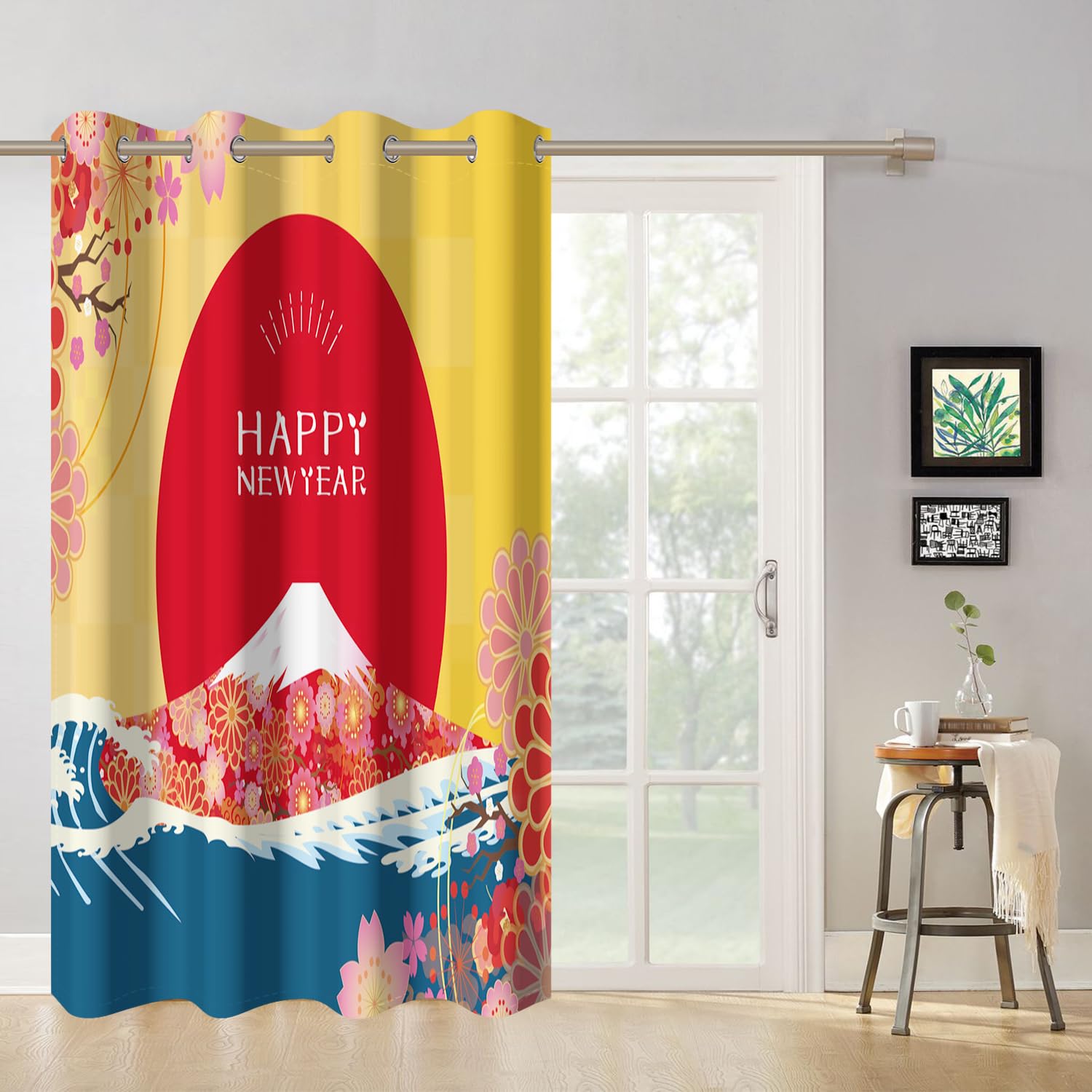 Cachez vos rangements avec ce rideau d'armoire de chambre au motif de soleil rouge japonais