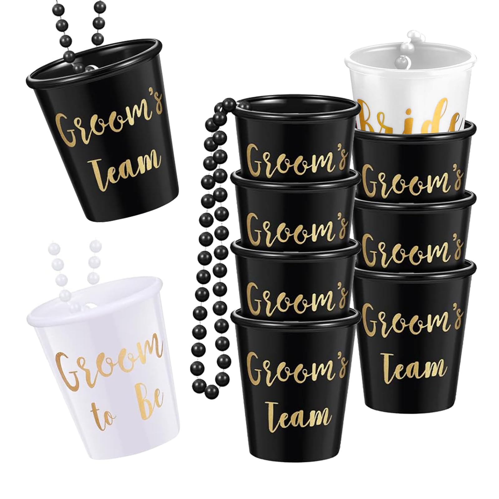 8 collares de chupito de cristal de chupito para novio y novia, vasos de plástico para despedida de soltera, collar de cuentas con lámina dorada, decoración de fiesta de compromiso, tazas para boda,
