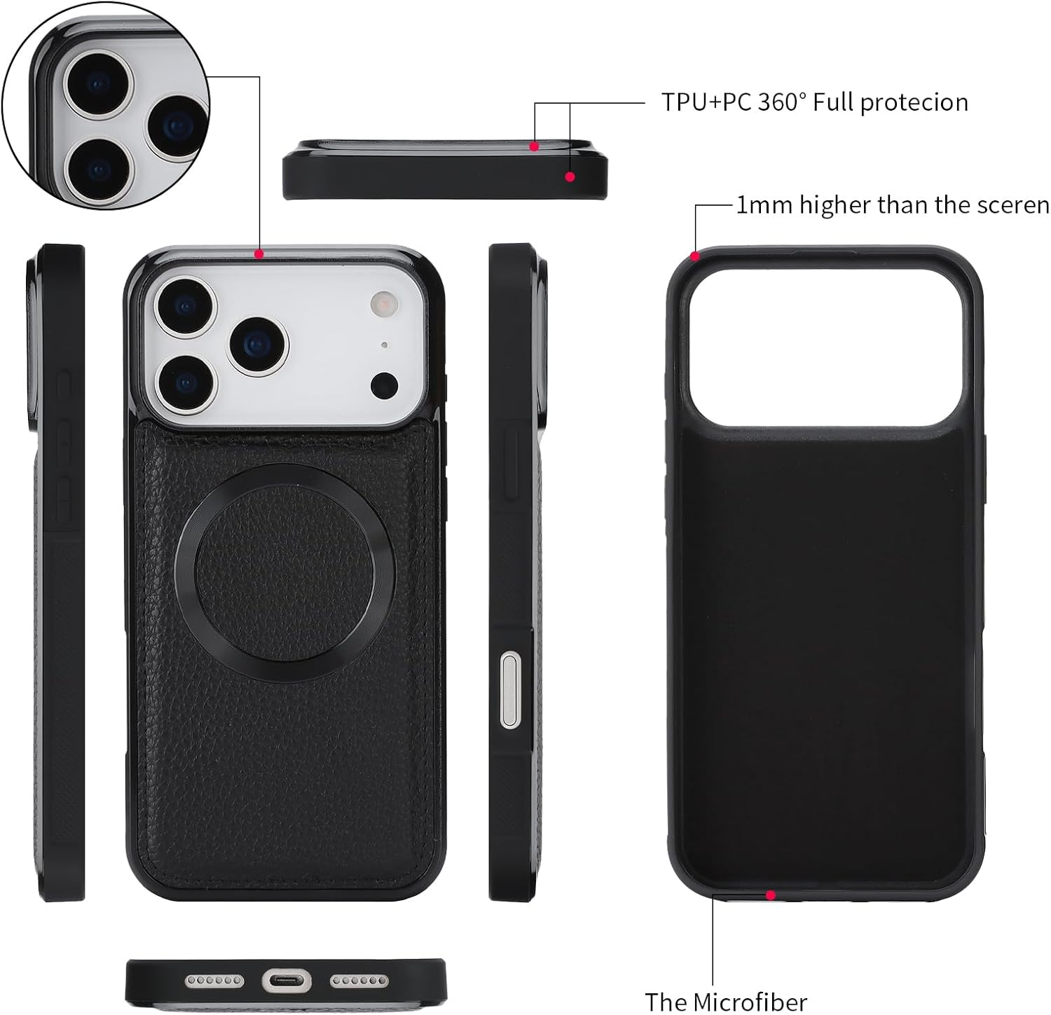 Compatible for iPhone 17 Pro Crossbody Wallet Purse Phone Case,Detachable Magnetic,RFID Blocking Card Holder,Zipper Leather Wallet Wrist Lanyard Strap Case for Women.Black