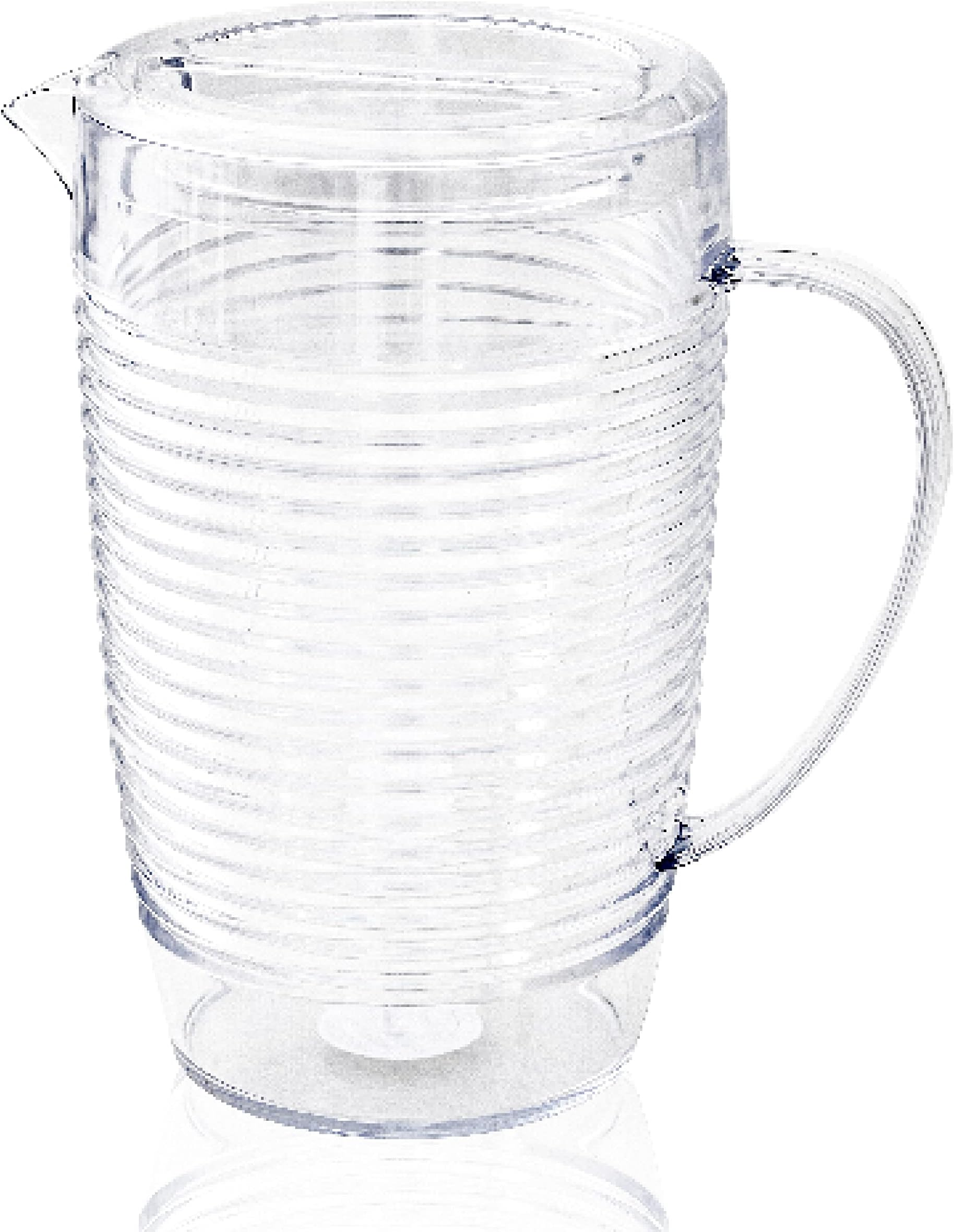 Clear Plastic Beverage Pitcher with Lid, 76 Ounce - Thick-Walled Modern Coil Design, Made in the USA - Fill with Ice Water, Iced Tea or Juice - BPA Free, Dishwasher Safe