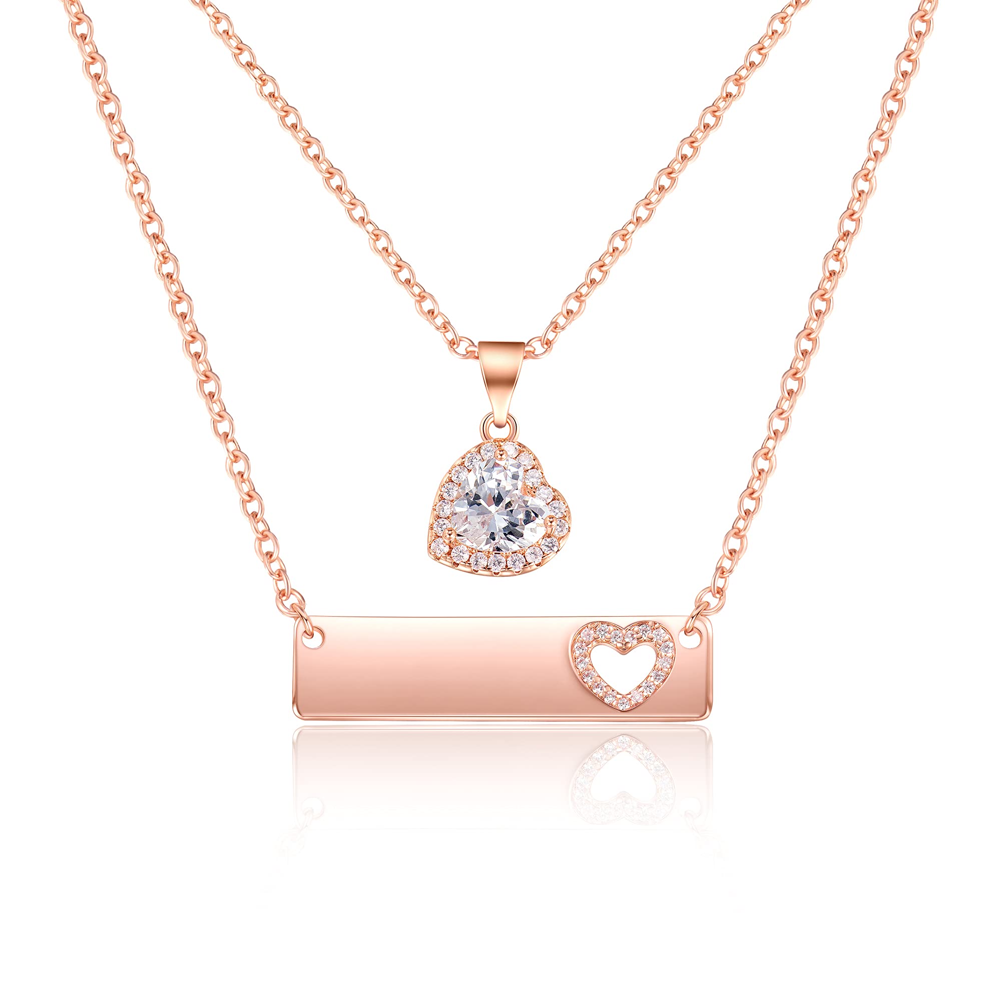 Mother Daughter Necklace Cubic Zirconia Love Heart Matching Necklace Set for Women Mom Daughters