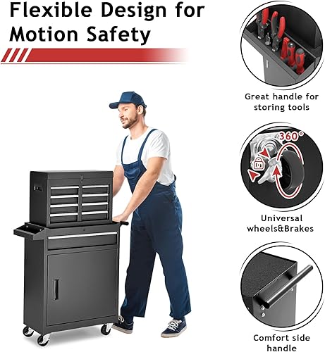 Miniatura 6 de Cofre de herramientas, gabinete de almacenamiento de herramientas con 5 cajones con embalaje mejorado, caja de herramientas superior desmontable,