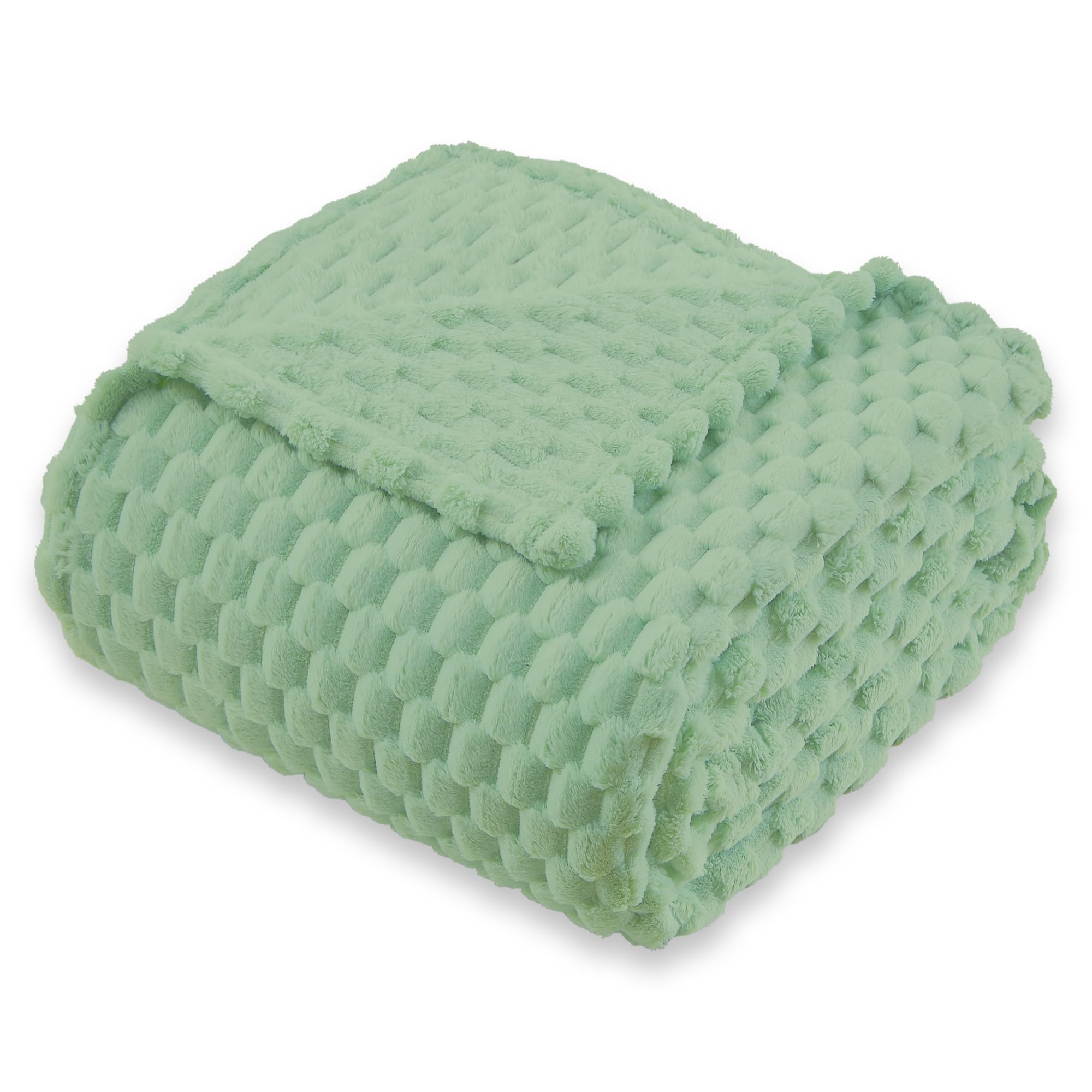 Super Soft Fleece King Size Blanket 90x102 Inches for Bed, Premium Silky with 3D Imitation Turtle Shell Jacquard Decorative Blankets, Lightweight and Cozy for Living Room.Sage Green