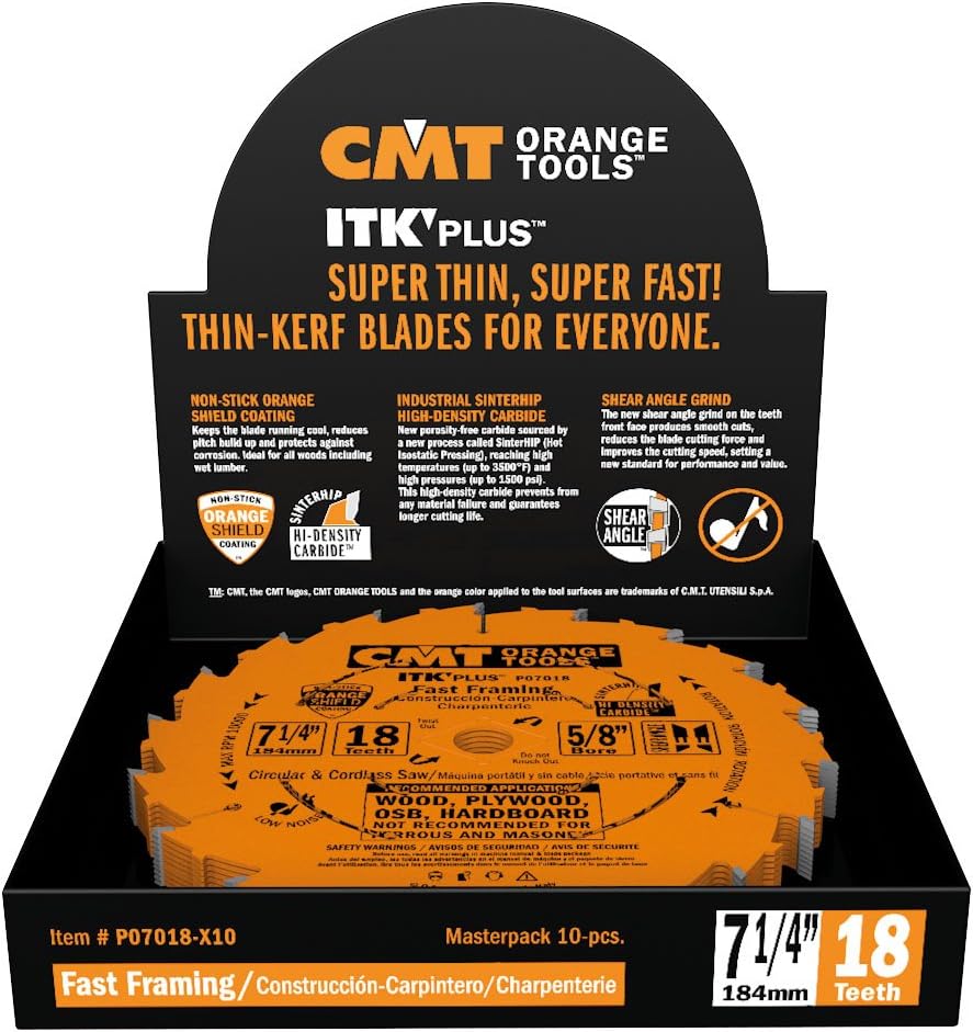 CMT P07018-x10 Saw Blade cutting kit for Fast Framing Masterpack with 7-1/4" x 18 Teeth, 10 degree ATB and Shear Angle, 5/8" Bore (10 Pack)