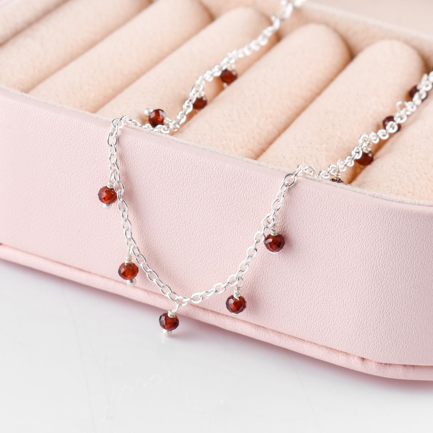 Yanara Gemstone Anklets Ankle Bracelets for Women Natural Birthstone Silver Plated Handmade Jewelry in 8.5”+1.5” inch Chakra Crystals and Gemstones Gifts for Her Girls